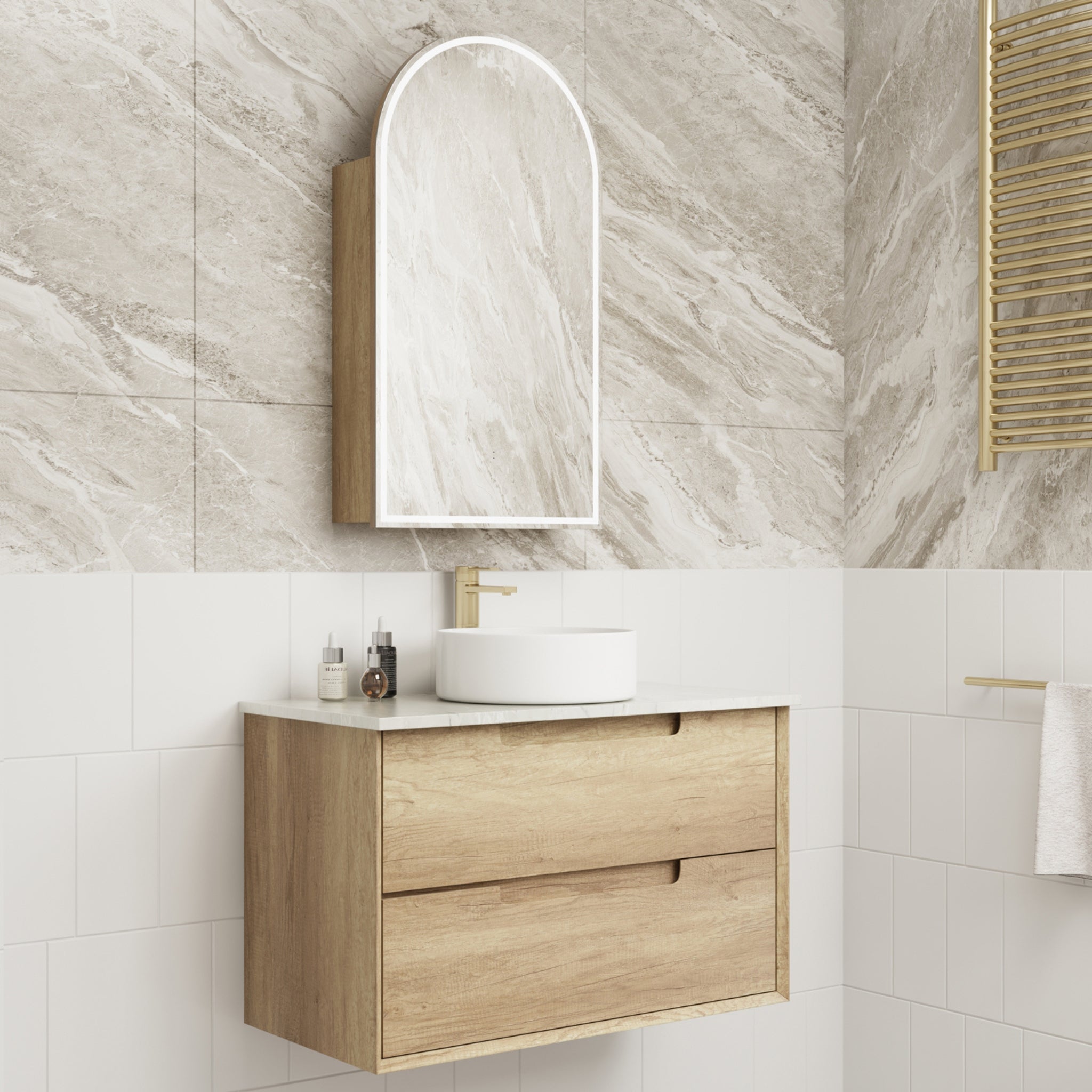 AULIC MORENO NATURAL TIMBER 900MM SINGLE BOWL WALL HUNG VANITY