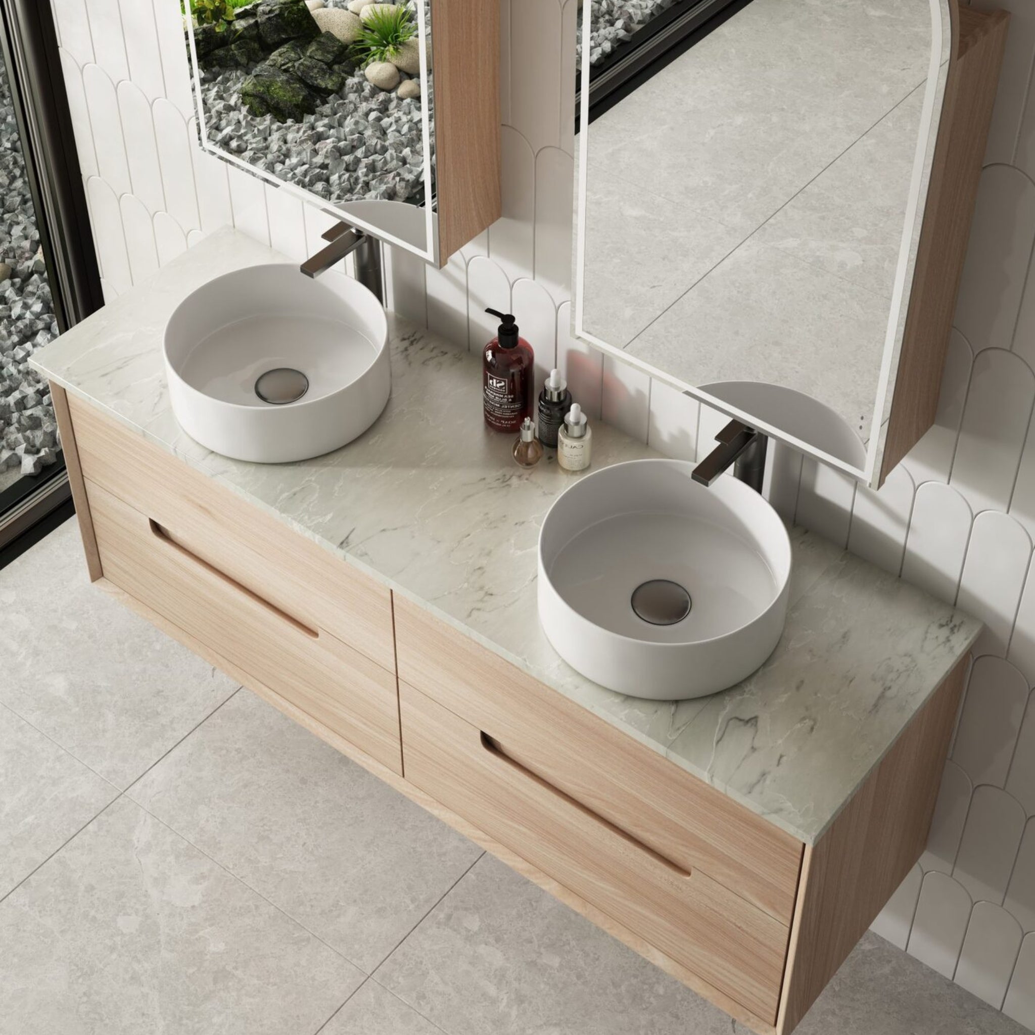 AULIC AINSLEY NATURAL TIMBER 1500MM DOUBLE BOWL WALL HUNG VANITY