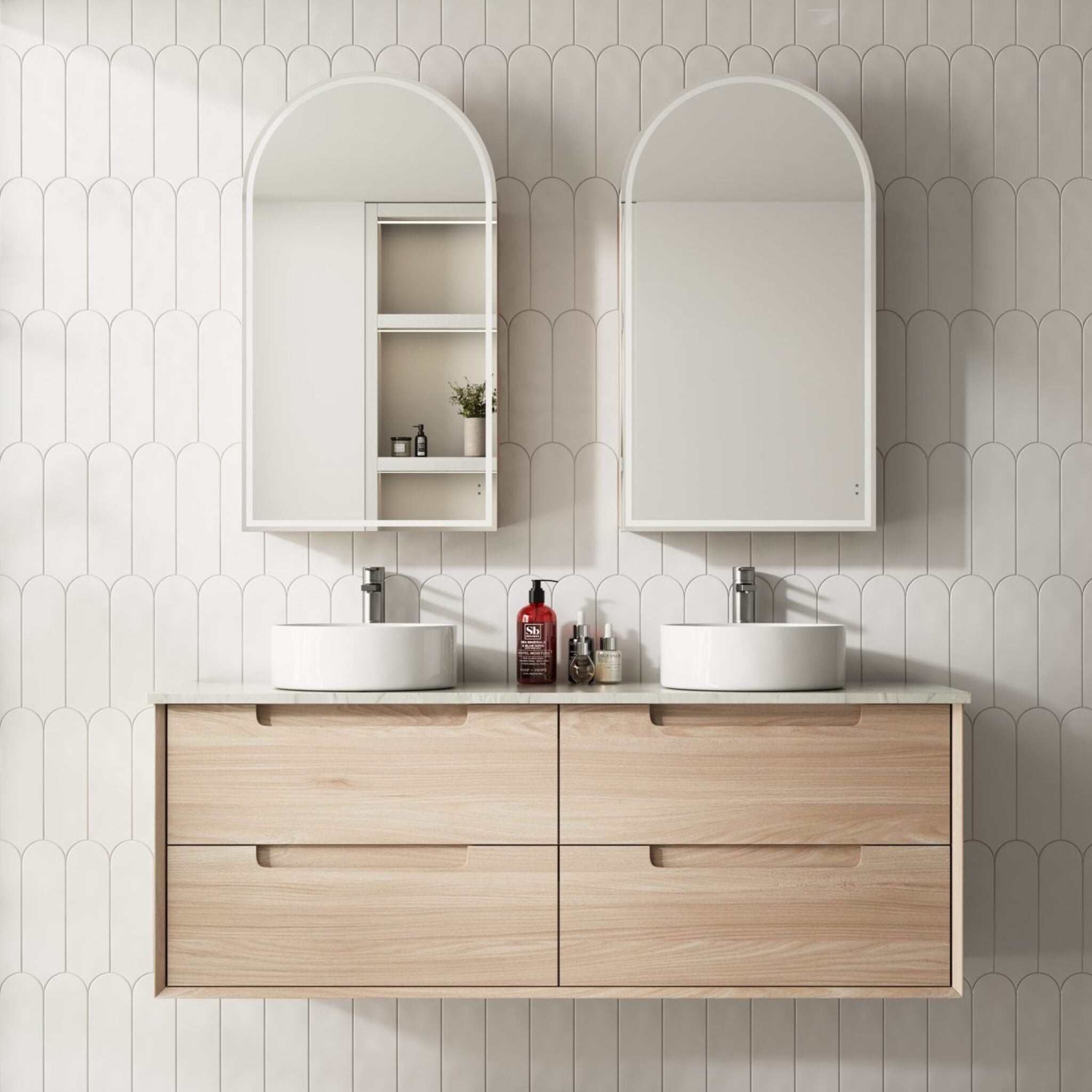 AULIC AINSLEY NATURAL TIMBER 1500MM DOUBLE BOWL WALL HUNG VANITY