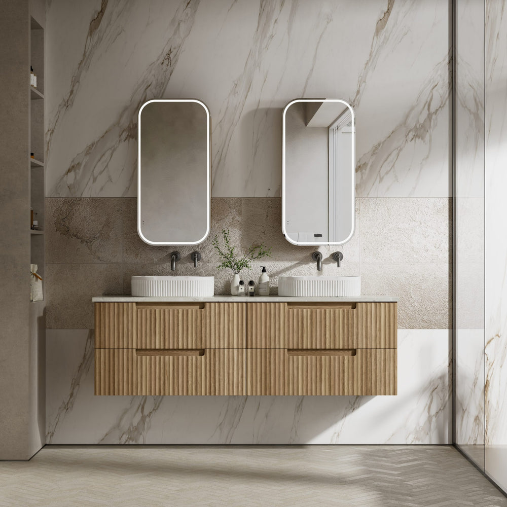 AULIC LOVINA TIER HARVEST OAK 1800MM DOUBLE BOWL WALL HUNG VANITY