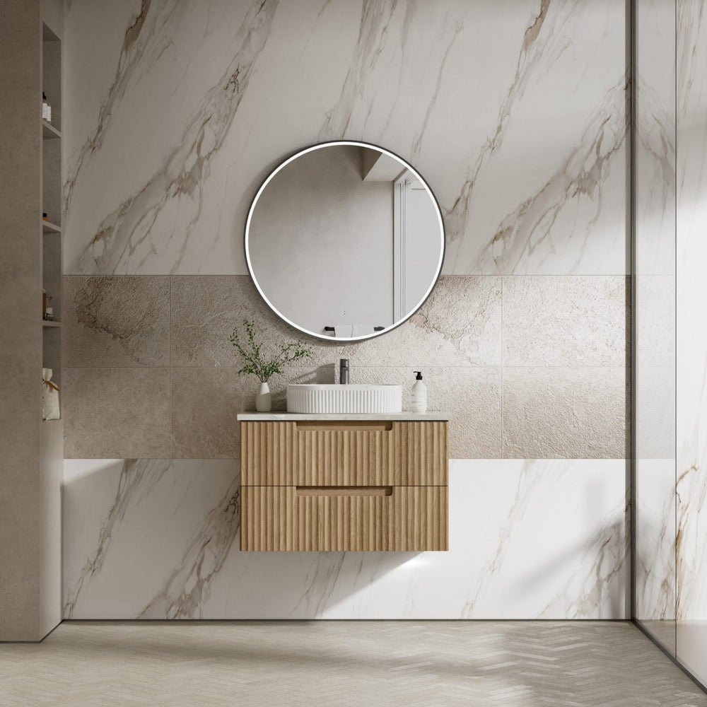 AULIC LOVINA TIER HARVEST OAK 900MM SINGLE BOWL WALL HUNG VANITY