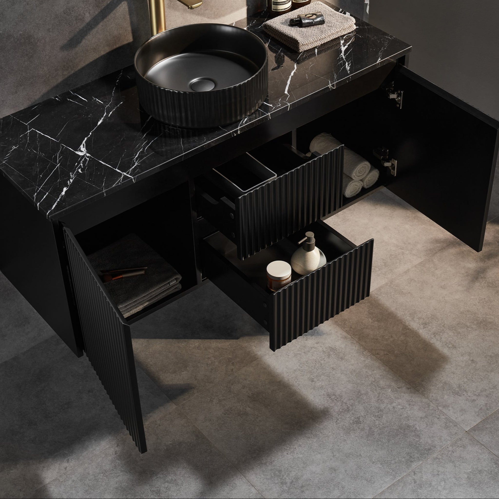 CETO BRINDABELLA MATTE BLACK 1200MM SINGLE BOWL WALL HUNG VANITY
