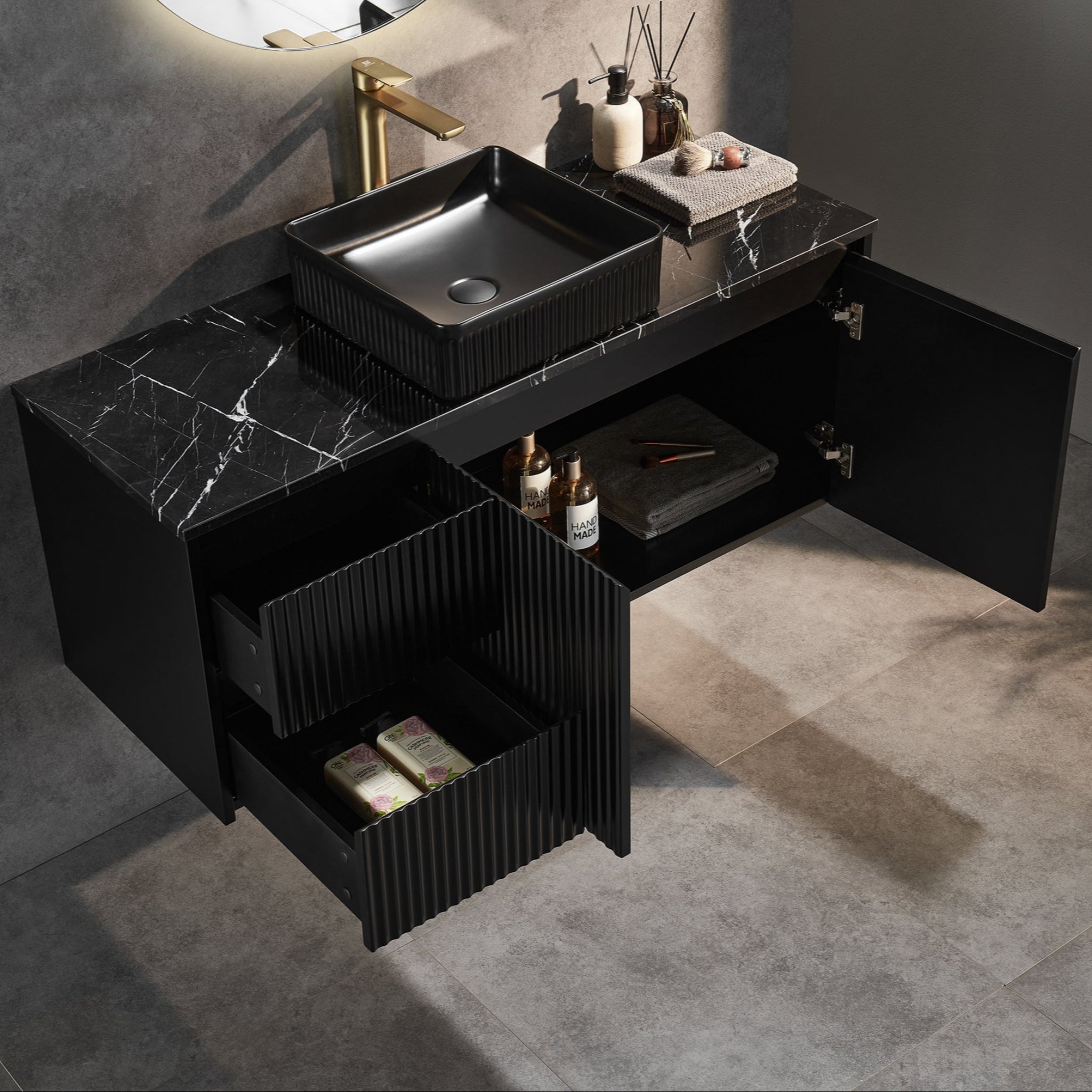 CETO BRINDABELLA MATTE BLACK 1200MM SINGLE BOWL WALL HUNG VANITY