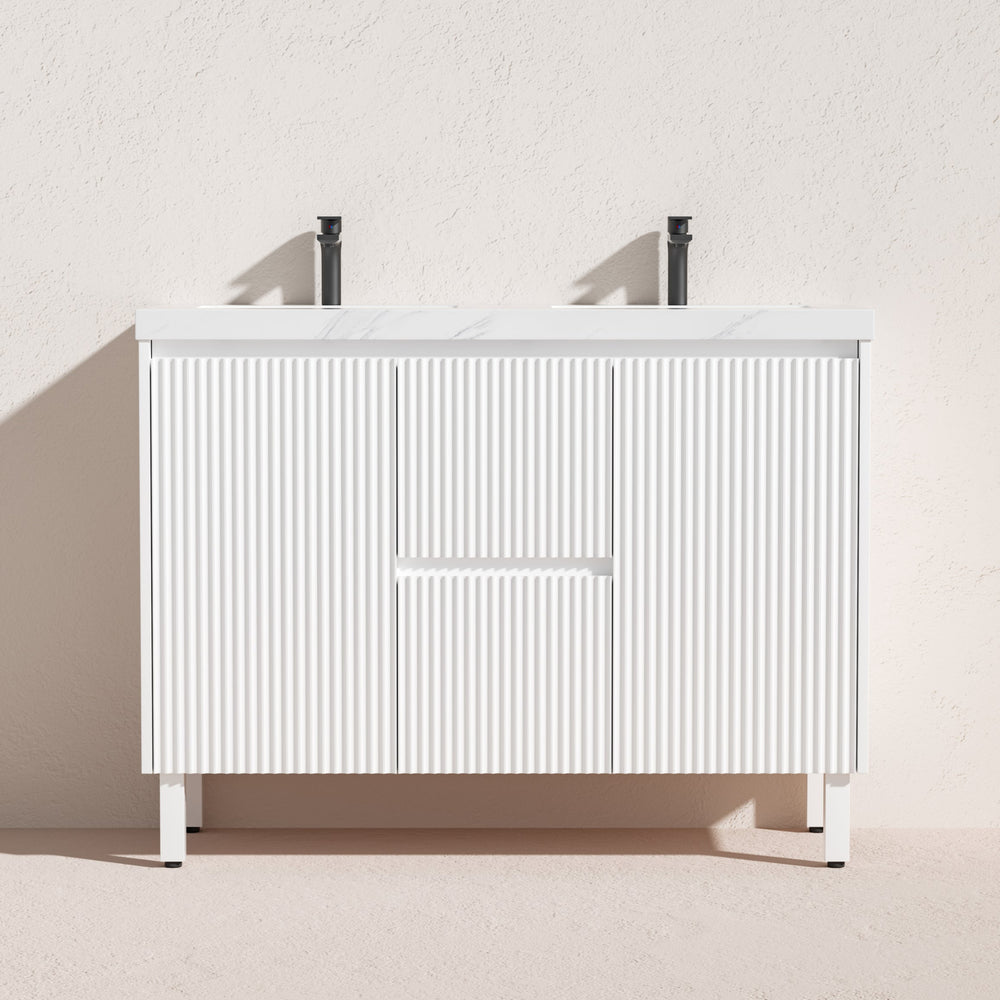 CETO BRIGHTON MATTE WHITE 1200MM DOUBLE BOWL FLOOR STANDING VANITY