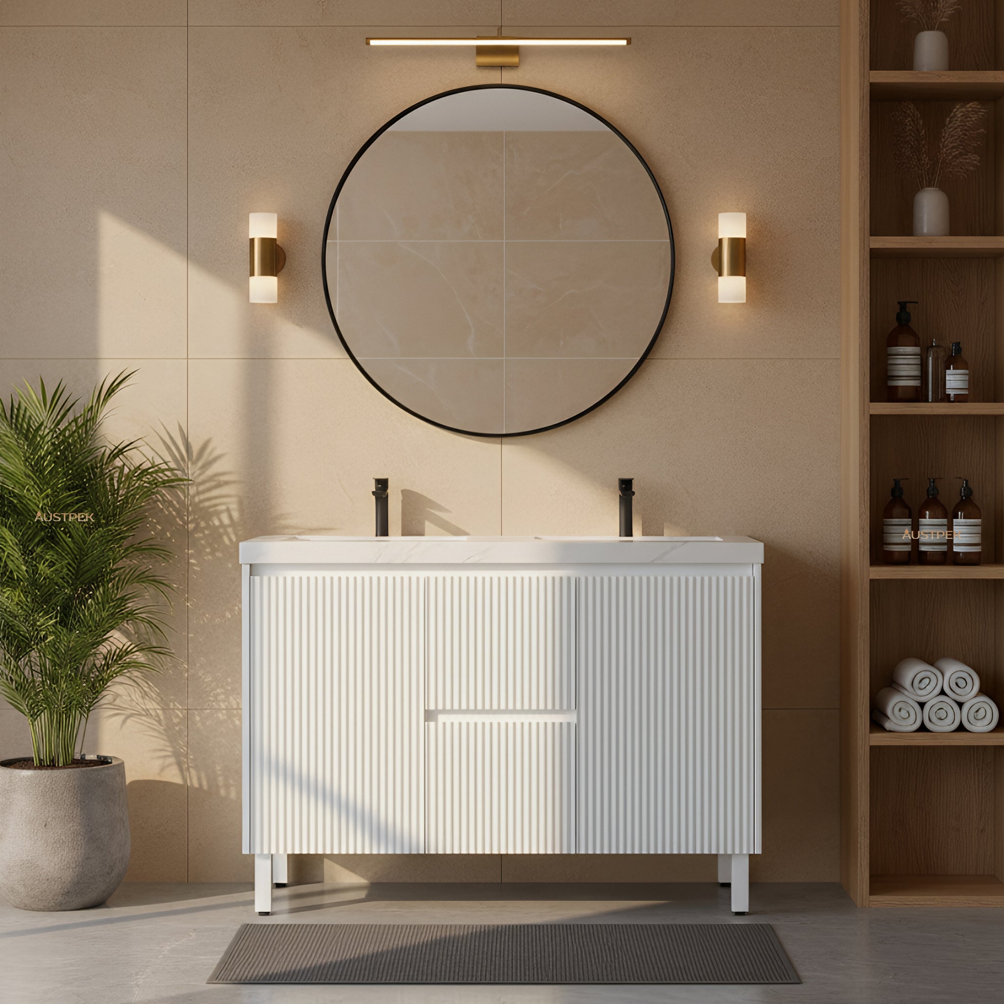 CETO BRIGHTON MATTE WHITE 1200MM DOUBLE BOWL FLOOR STANDING VANITY