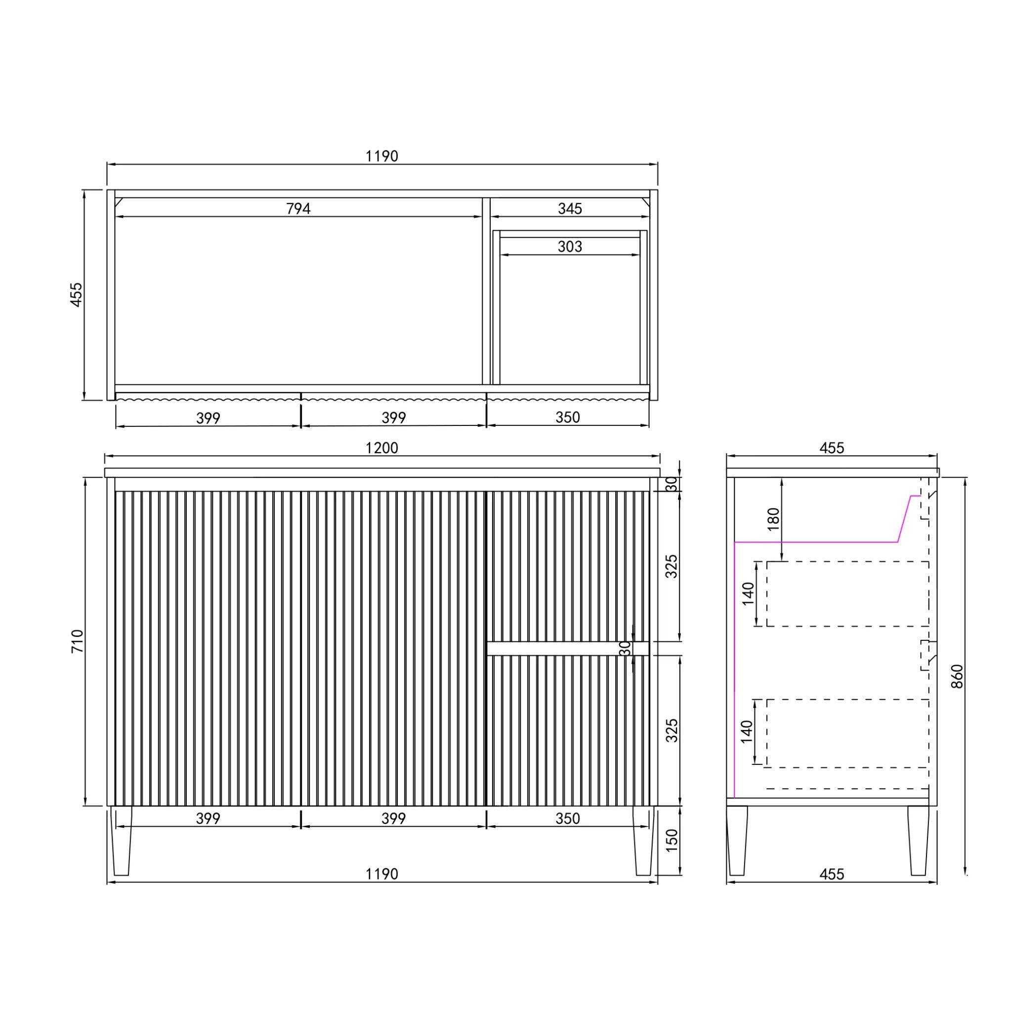 CETO BRIGHTON MATTE BLACK 1200MM SINGLE BOWL FLOOR STANDING VANITY (AVAILABLE IN LEFT AND RIGHT HAND DRAWER)