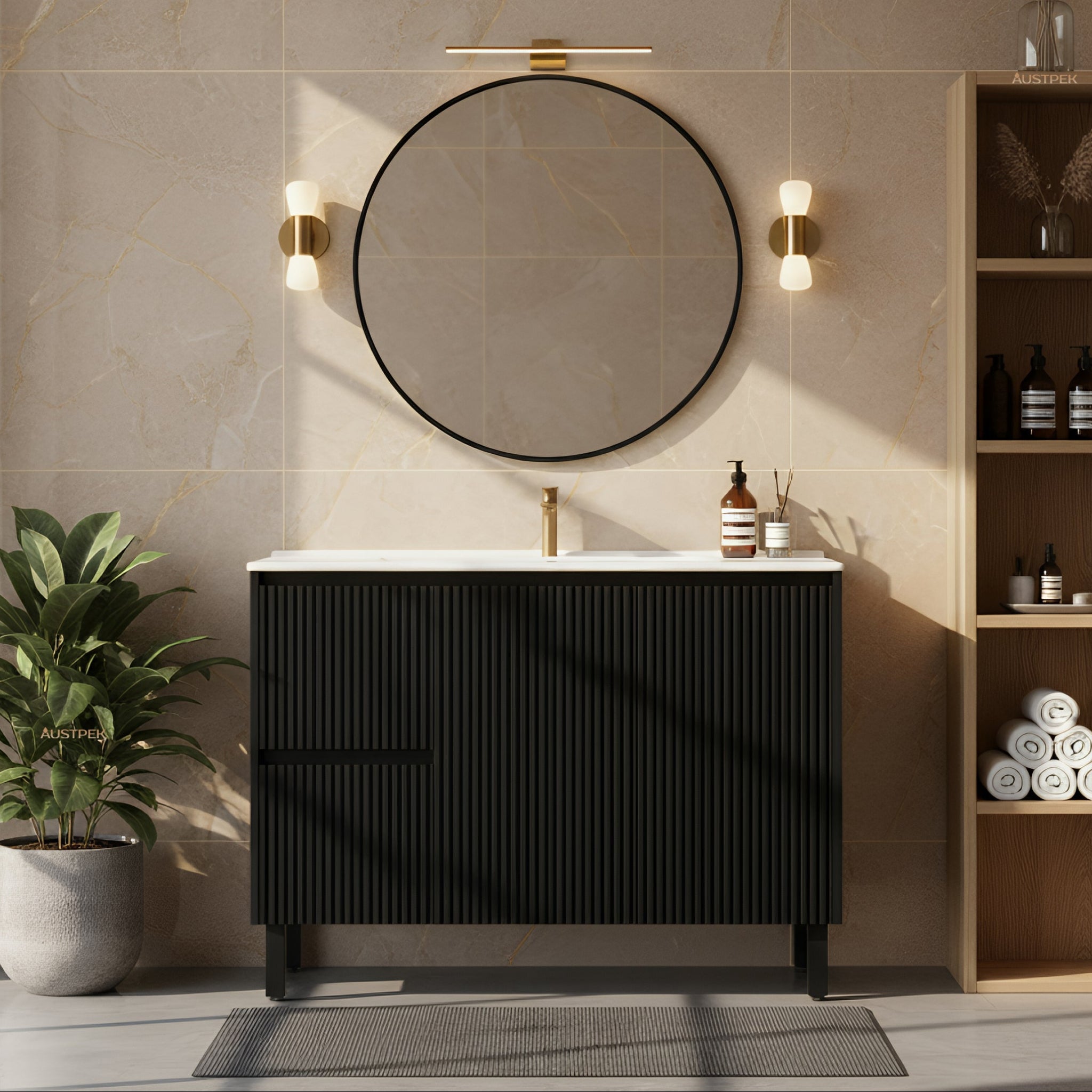 CETO BRIGHTON MATTE BLACK 1200MM SINGLE BOWL FLOOR STANDING VANITY (AVAILABLE IN LEFT AND RIGHT HAND DRAWER)