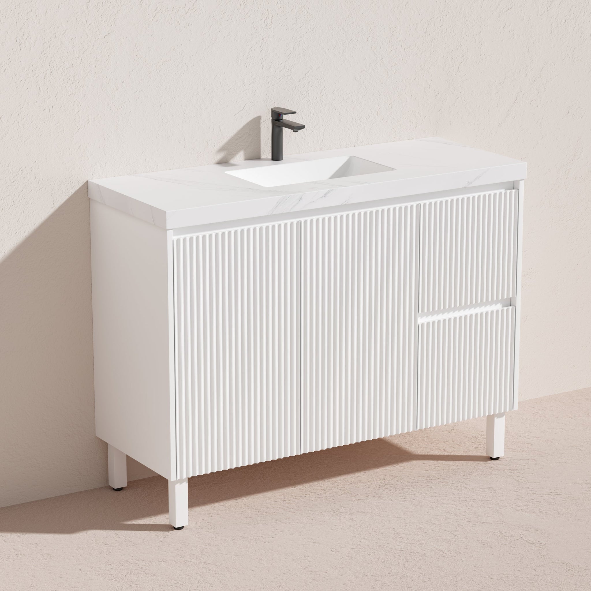 CETO BRIGHTON MATTE WHITE 1200MM SINGLE BOWL FLOOR STANDING VANITY (AVAILABLE IN LEFT AND RIGHT HAND DRAWER)