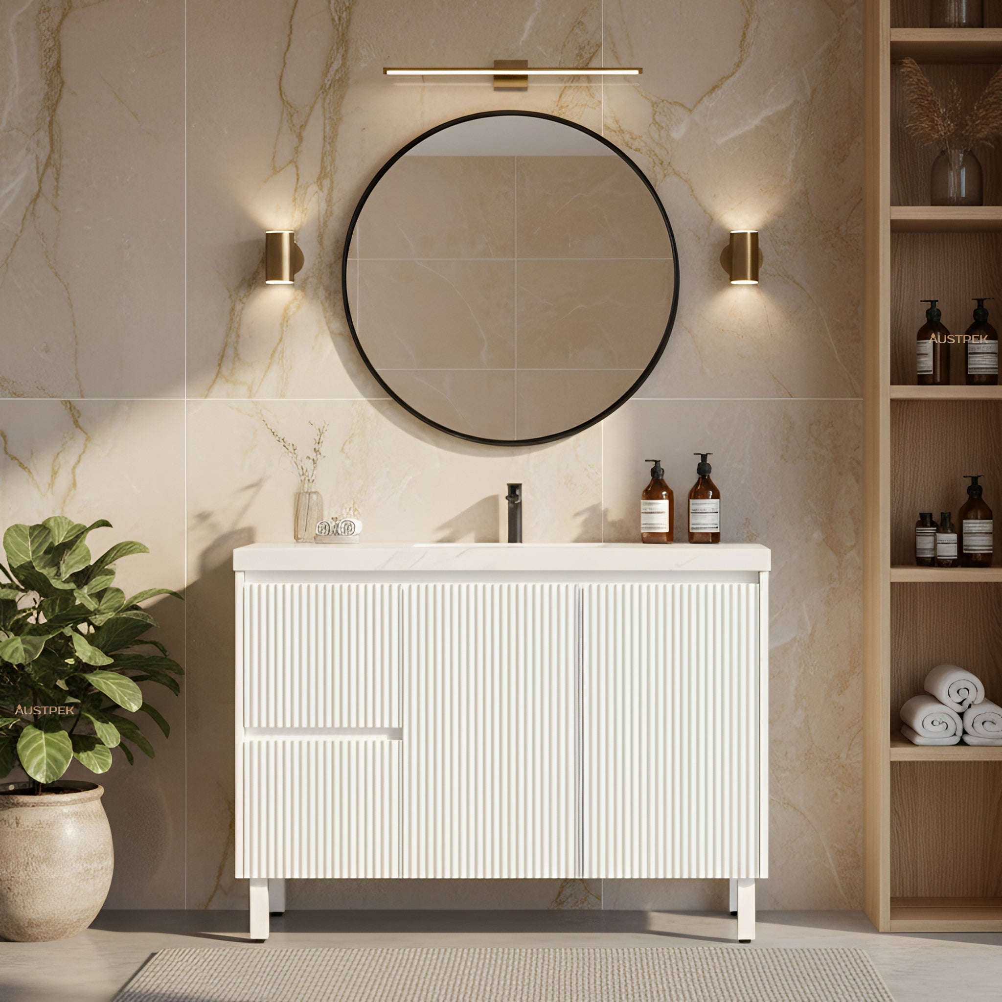 CETO BRIGHTON MATTE WHITE 1200MM SINGLE BOWL FLOOR STANDING VANITY (AVAILABLE IN LEFT AND RIGHT HAND DRAWER)