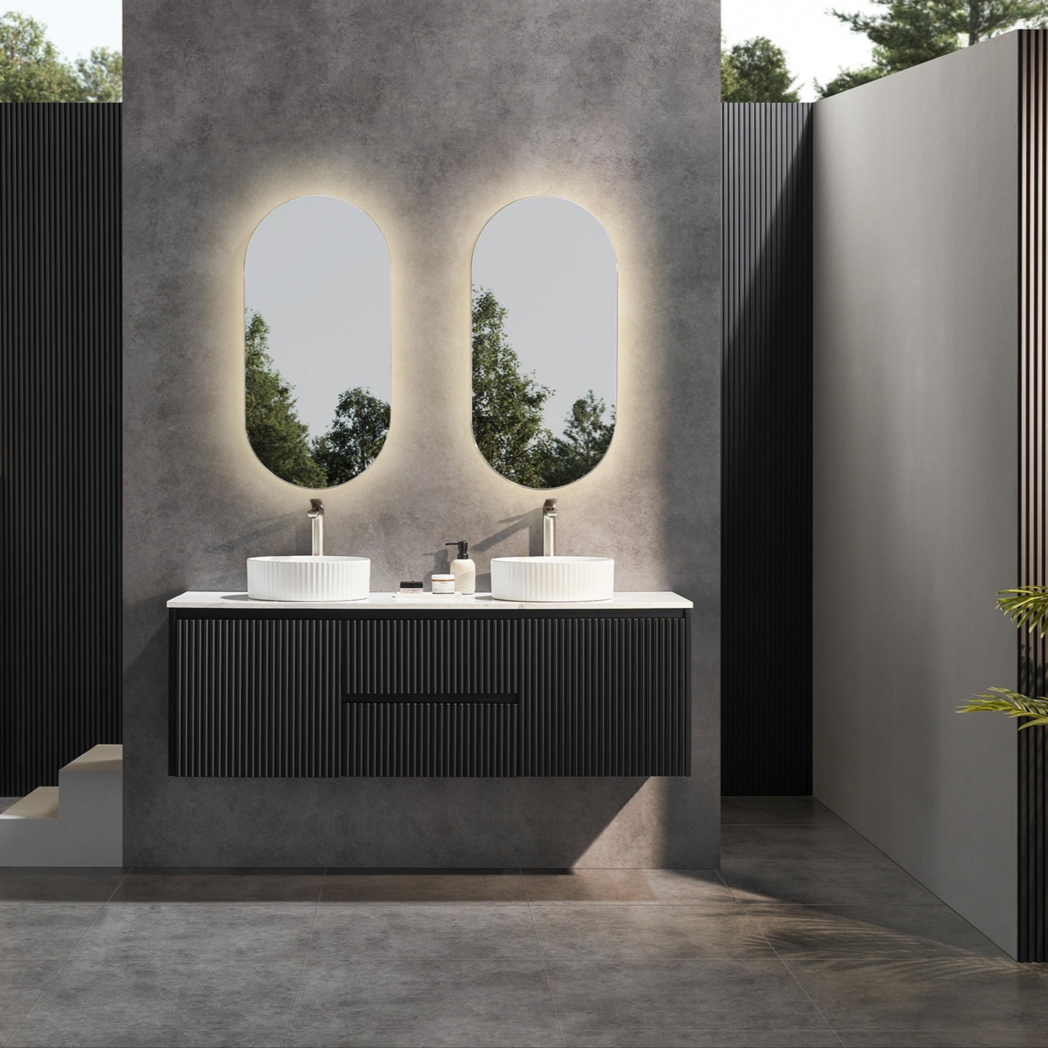 CETO BRINDABELLA MATTE BLACK 1500MM DOUBLE BOWL WALL HUNG VANITY