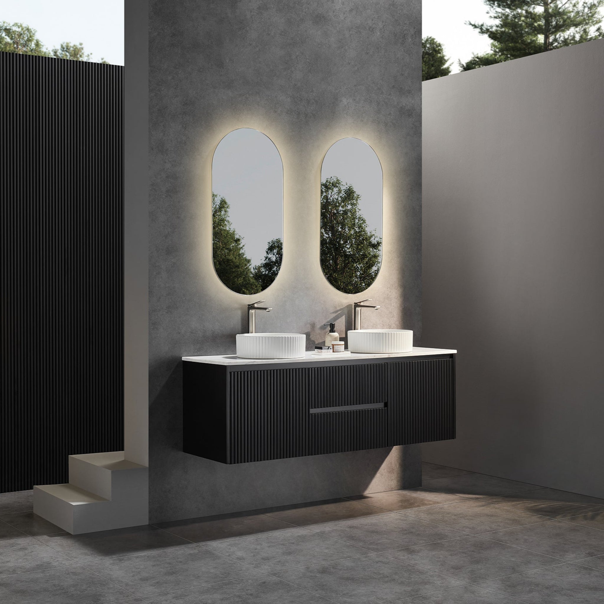 CETO BRINDABELLA MATTE BLACK 1500MM DOUBLE BOWL WALL HUNG VANITY