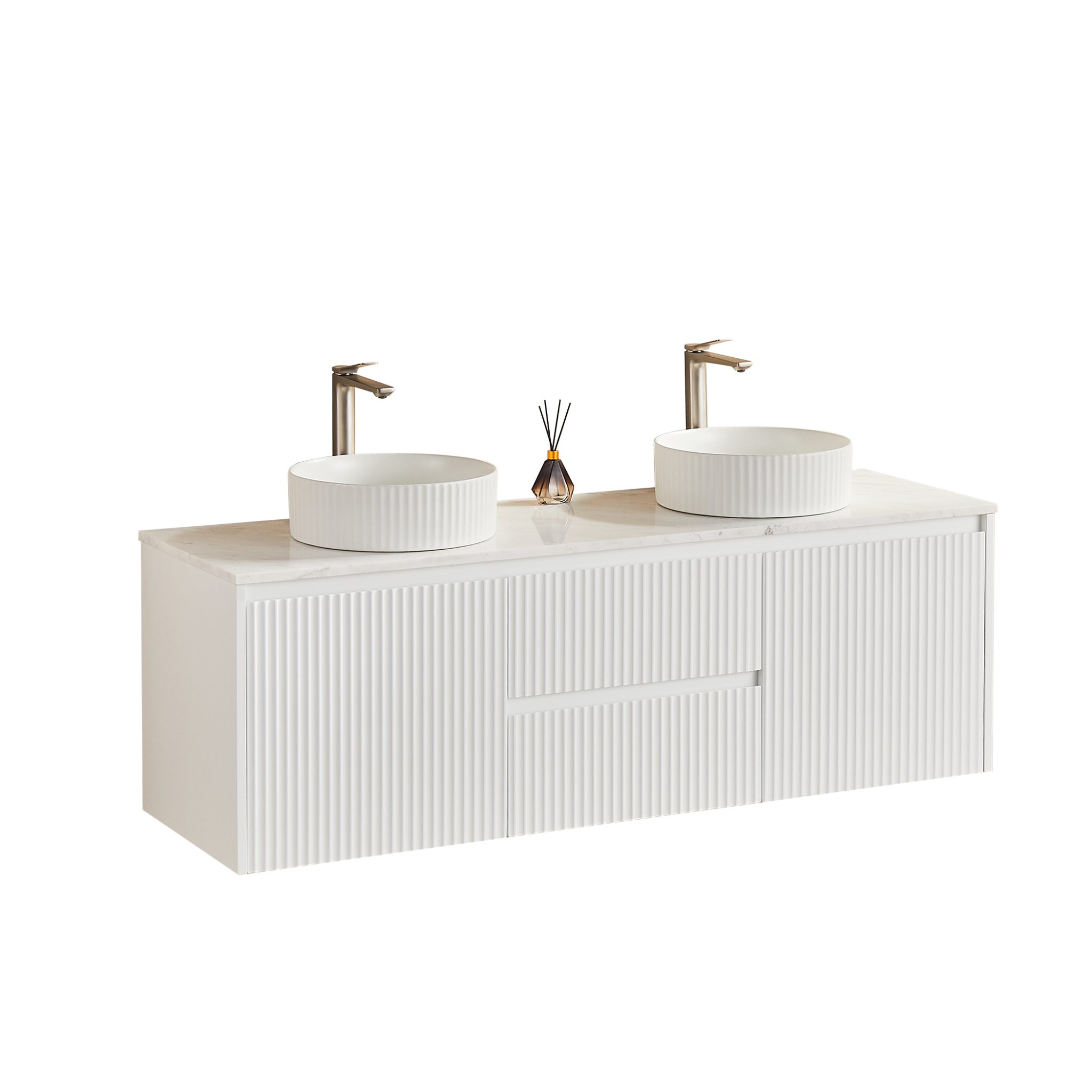 CETO BRINDABELLA MATTE WHITE 1500MM DOUBLE BOWL WALL HUNG VANITY
