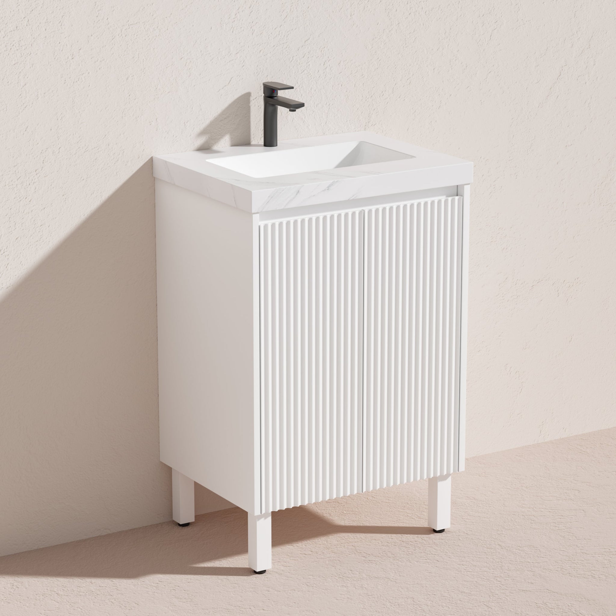 CETO BRIGHTON MATTE WHITE 600MM SINGLE BOWL FLOOR STANDING VANITY