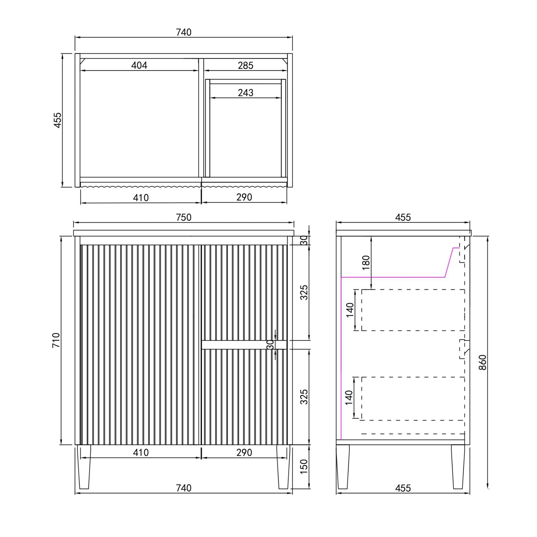 CETO BRIGHTON MATTE BLACK 750MM SINGLE BOWL FLOOR STANDING VANITY (AVAILABLE IN LEFT AND RIGHT HAND DRAWER)