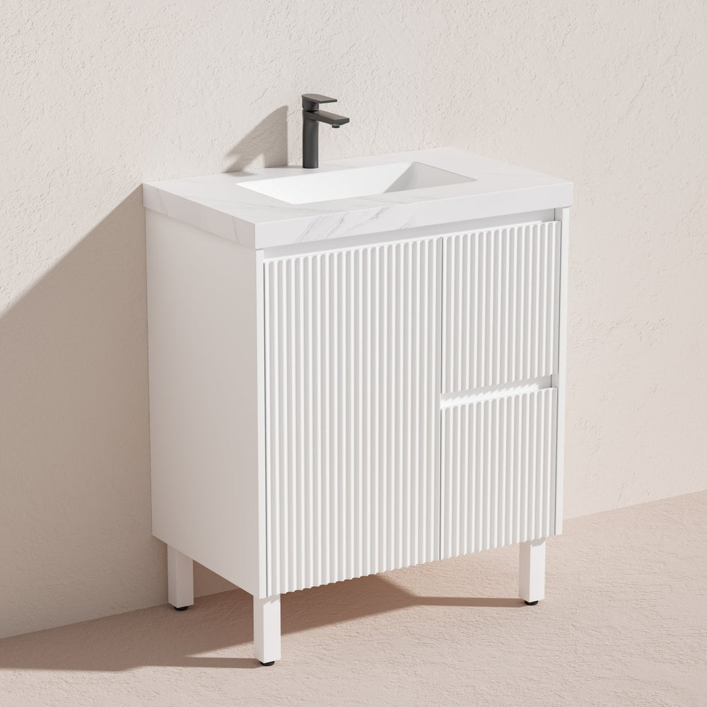 CETO BRIGHTON MATTE WHITE 750MM SINGLE BOWL FLOOR STANDING VANITY (AVAILABLE IN LEFT AND RIGHT HAND DRAWER)