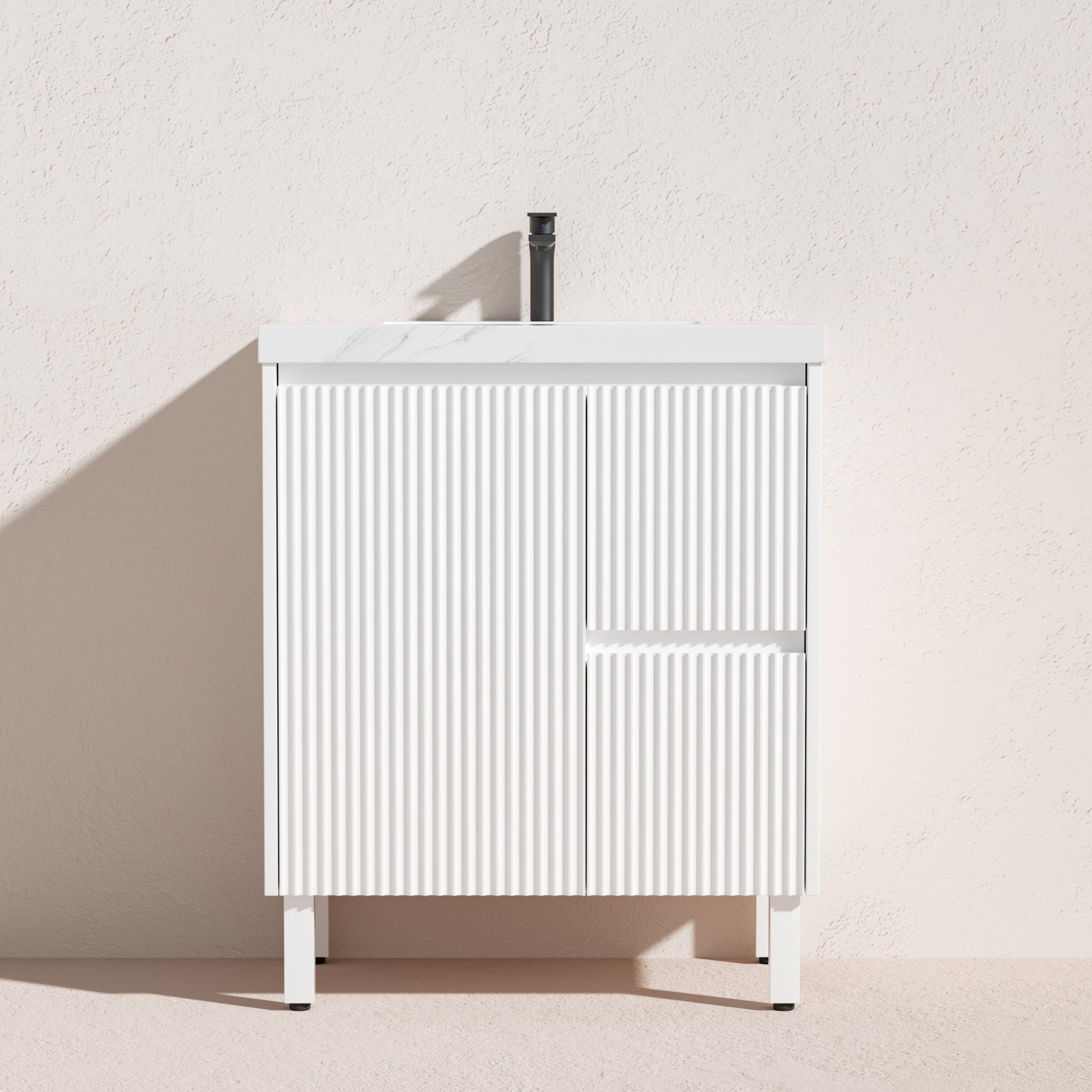 CETO BRIGHTON MATTE WHITE 750MM SINGLE BOWL FLOOR STANDING VANITY (AVAILABLE IN LEFT AND RIGHT HAND DRAWER)