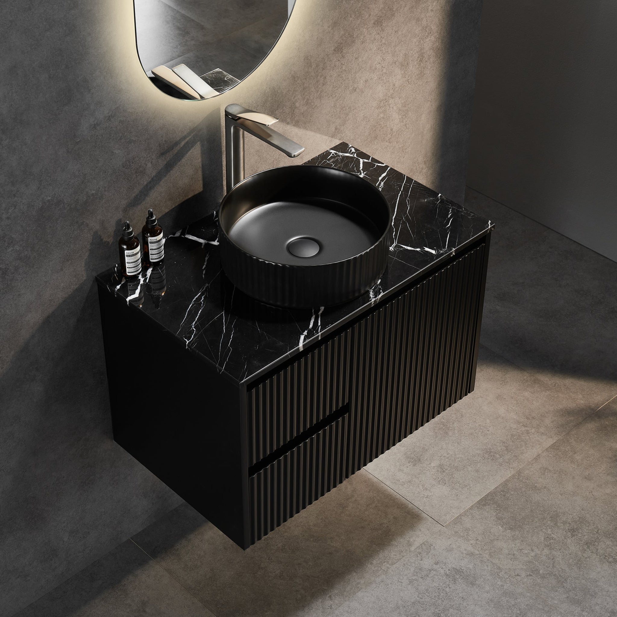 CETO BRINDABELLA MATTE BLACK 750MM SINGLE BOWL WALL HUNG VANITY (AVAILABLE IN LEFT HAND DRAWER AND RIGHT HAND DRAWER)