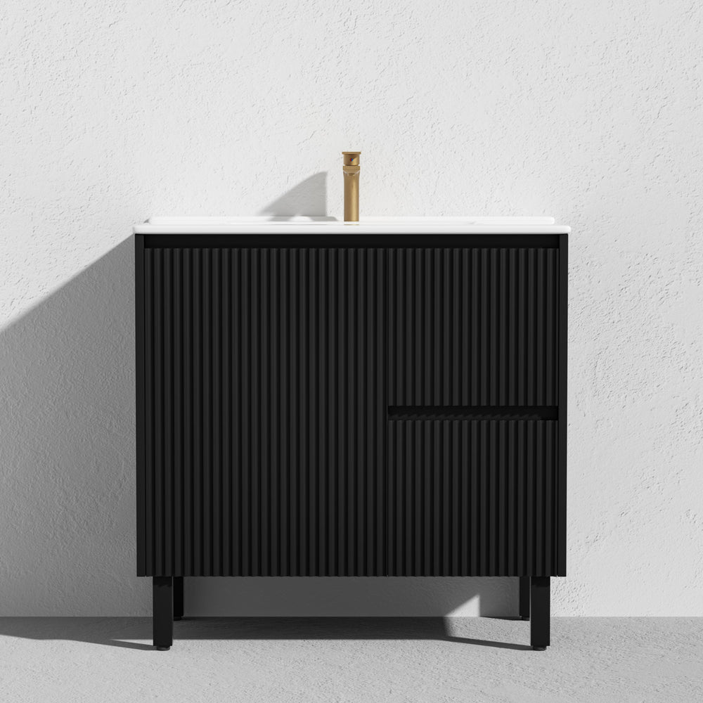 CETO BRIGHTON MATTE BLACK 900MM SINGLE BOWL FLOOR STANDING VANITY (AVAILABLE IN LEFT AND RIGHT HAND DRAWER)