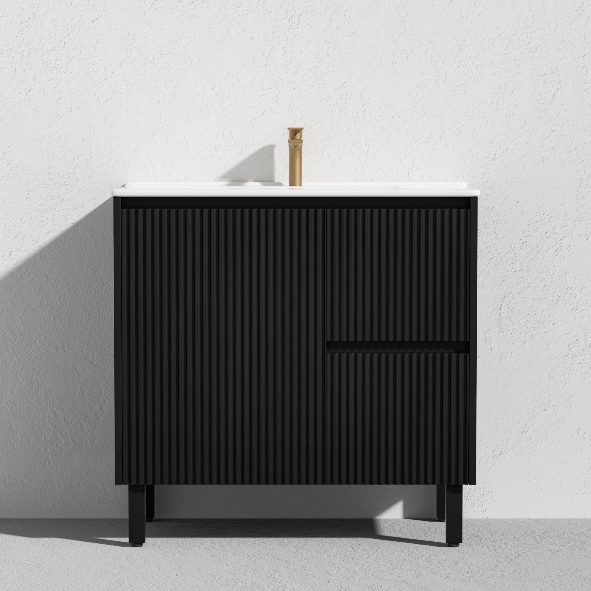 CETO BRIGHTON MATTE BLACK 900MM SINGLE BOWL FLOOR STANDING VANITY (AVAILABLE IN LEFT AND RIGHT HAND DRAWER)