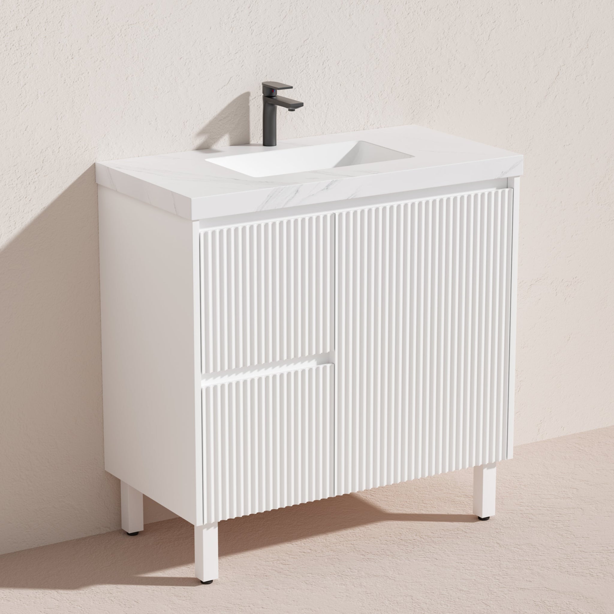 CETO BRIGHTON MATTE WHITE 900MM SINGLE BOWL FLOOR STANDING VANITY (AVAILABLE IN LEFT AND RIGHT HAND DRAWER)