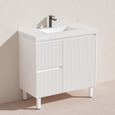CETO BRIGHTON MATTE WHITE 900MM SINGLE BOWL FLOOR STANDING VANITY (AVAILABLE IN LEFT AND RIGHT HAND DRAWER)