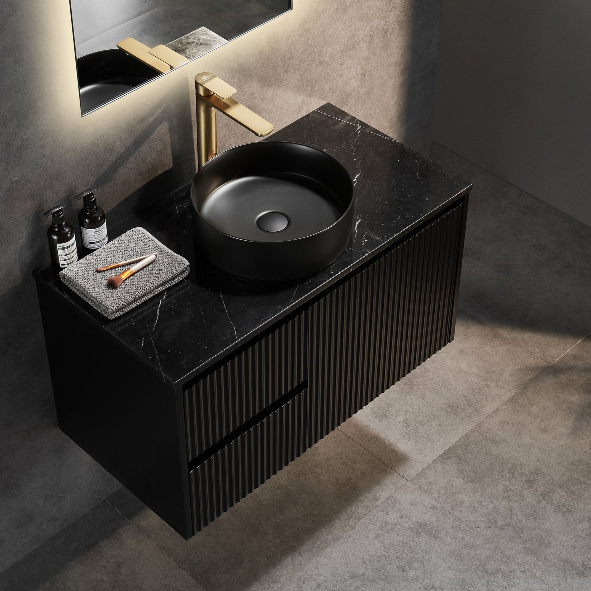 CETO BRINDABELLA MATTE BLACK 900MM SINGLE BOWL WALL HUNG VANITY (AVAILABLE IN LEFT HAND DRAWER AND RIGHT HAND DRAWER)