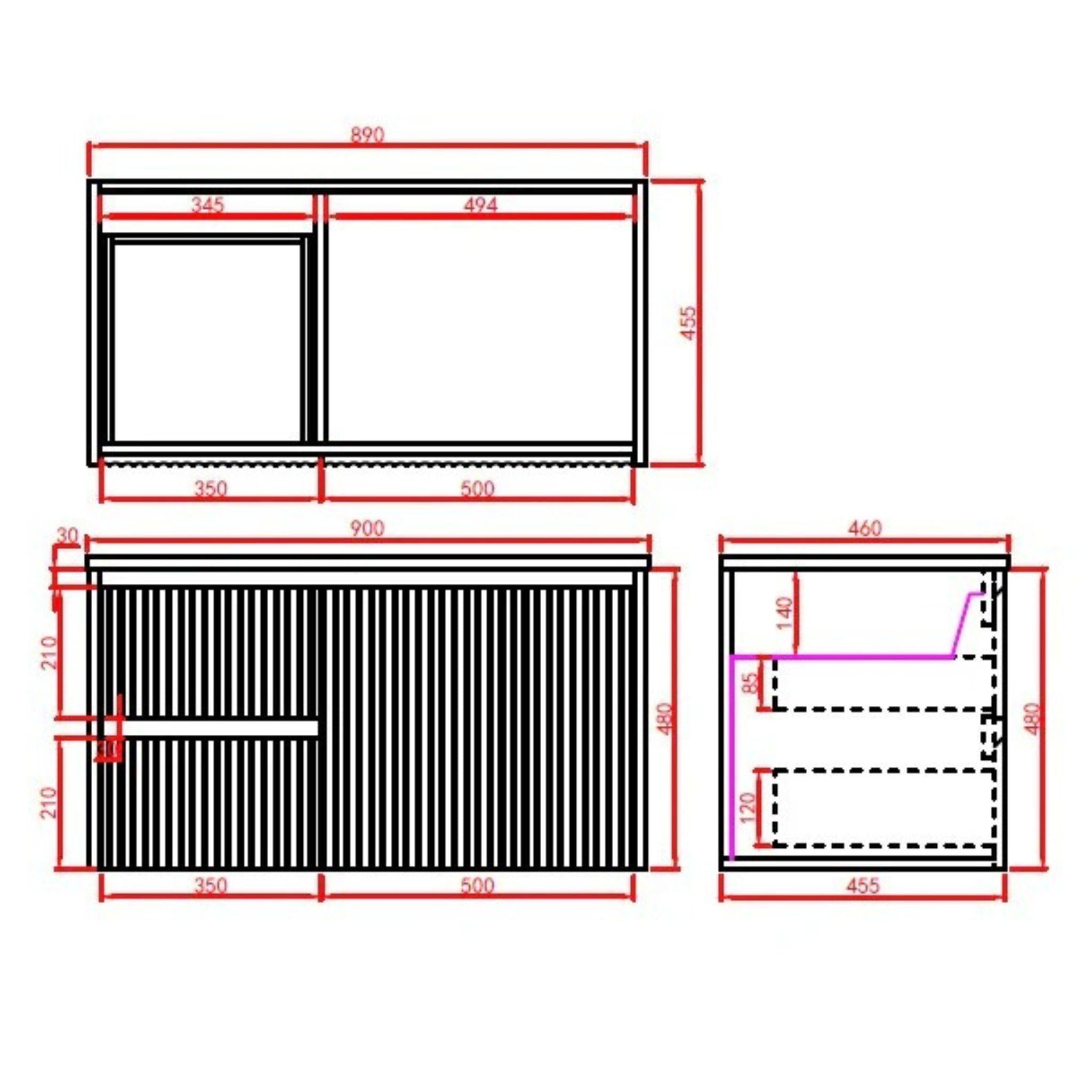 CETO BRINDABELLA MATTE BLACK 900MM SINGLE BOWL WALL HUNG VANITY (AVAILABLE IN LEFT HAND DRAWER AND RIGHT HAND DRAWER)