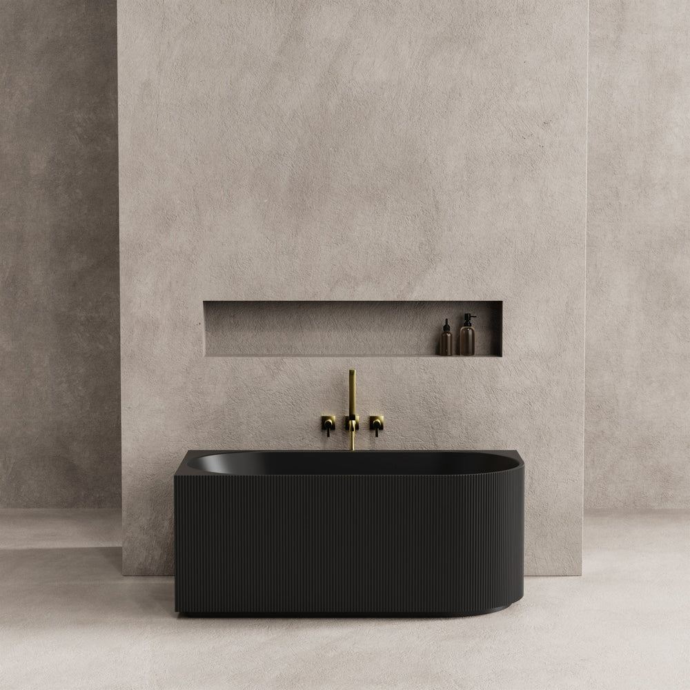 VITO CORA FLUTED LEFT CORNER FREESTANDING BATHTUB MATTE BLACK (AVAILABLE IN 1500MM AND 1700MM)