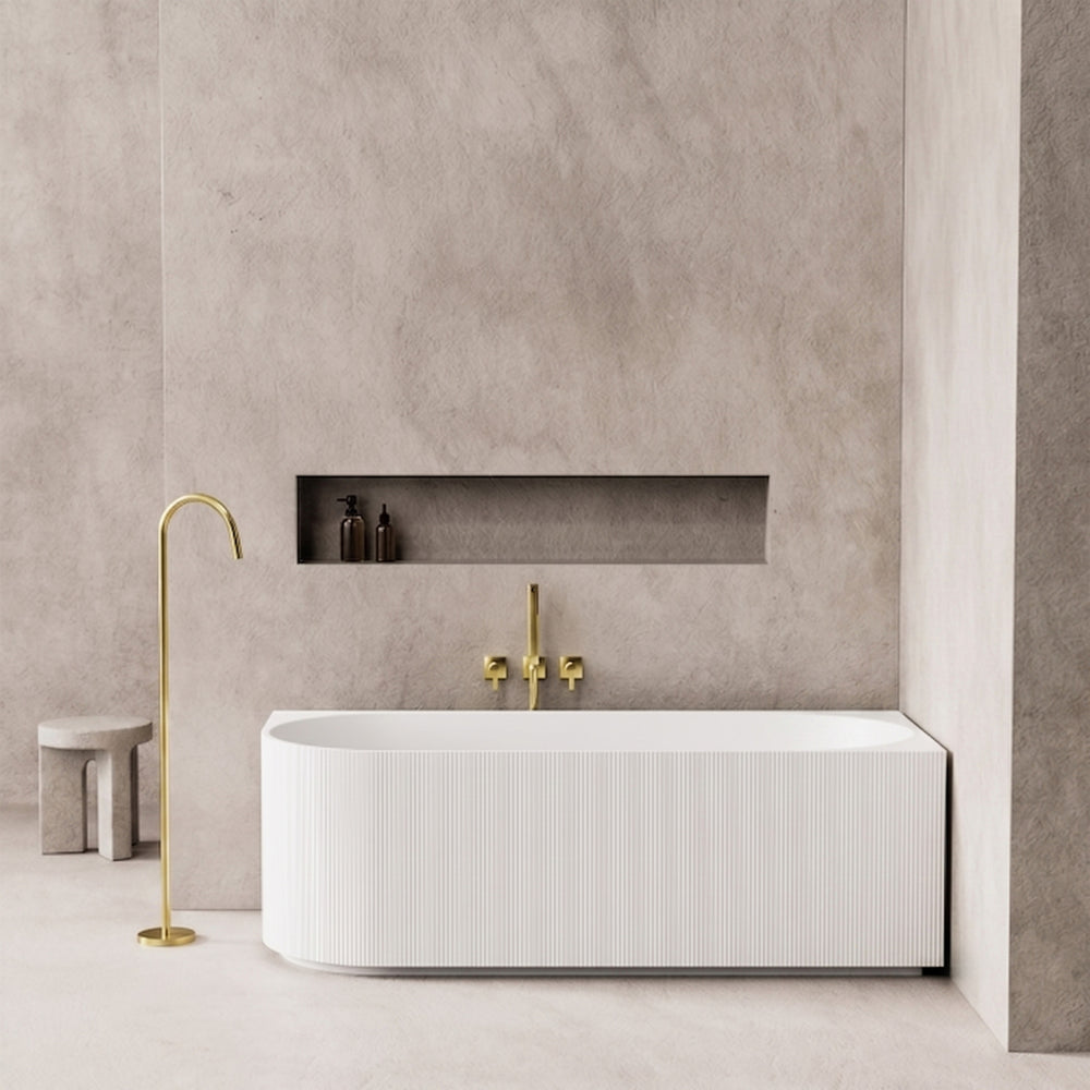 VITO CORA FLUTED RIGHT CORNER FREESTANDING BATHTUB MATTE WHITE (AVAILABLE IN 1500MM AND 1700MM)