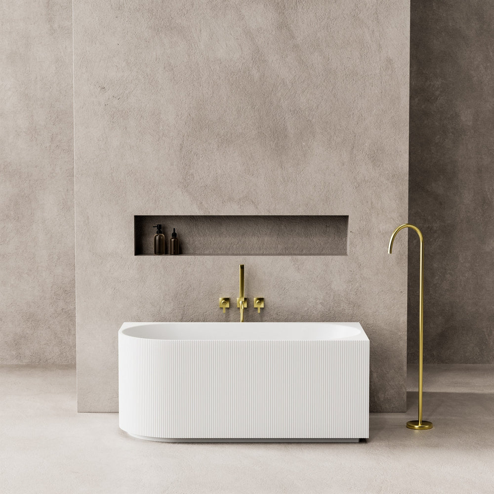 VITO CORA FLUTED RIGHT CORNER FREESTANDING BATHTUB GLOSS WHITE (AVAILABLE IN 1500MM AND 1700MM)
