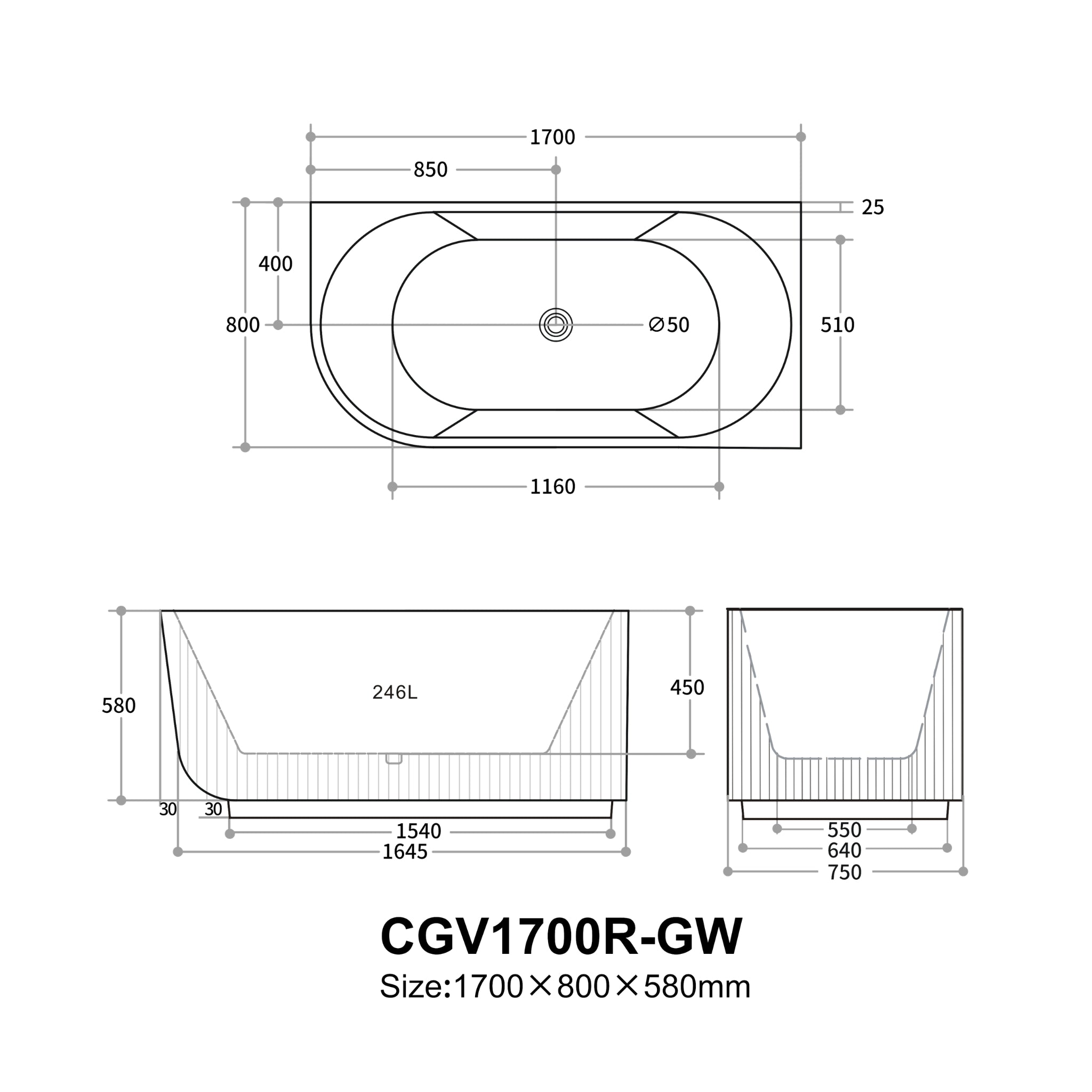 VITO CORA FLUTED RIGHT CORNER FREESTANDING BATHTUB MATTE WHITE (AVAILABLE IN 1500MM AND 1700MM)