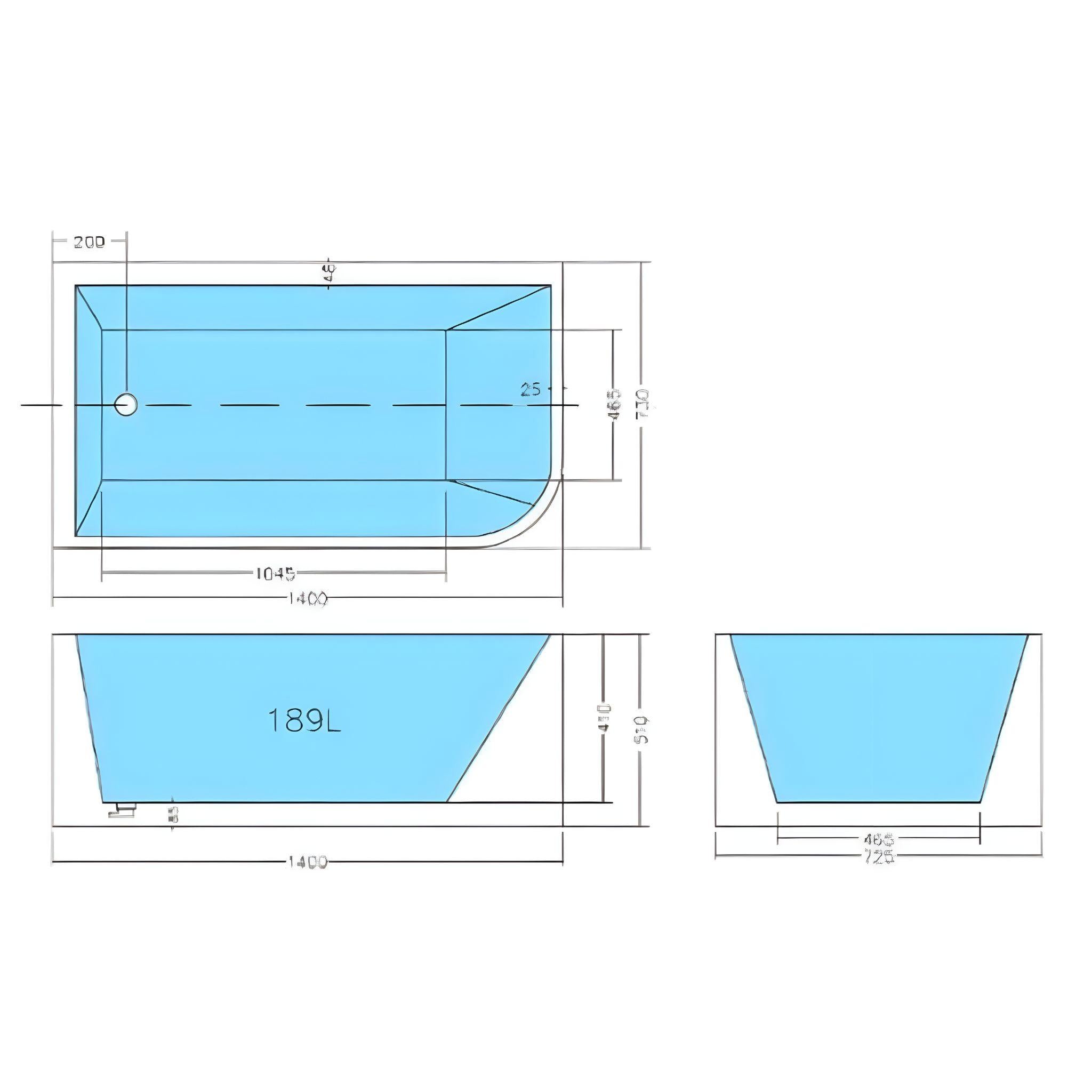 POSEIDON LEFT CORNER MULTI-FIT BATHTUB GLOSS WHITE (AVAILABLE IN 1300MM, 1400MM, 1500MM AND 1700MM)
