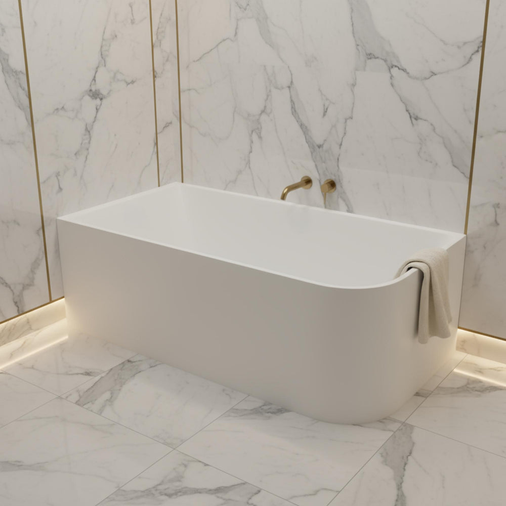 POSEIDON CASEY LEFT CORNER BATHTUB MATTE WHITE (AVAILABLE IN 1400MM, 1500MM AND 1700MM)