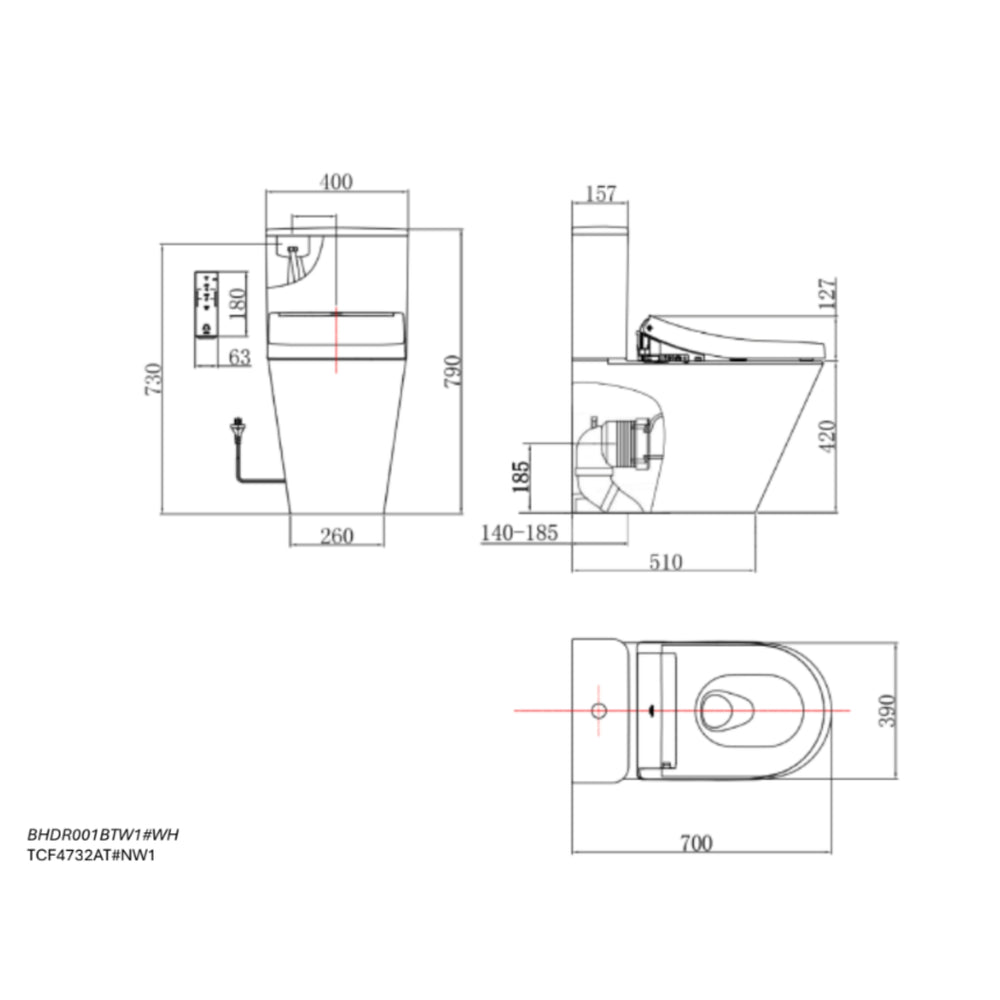 TOTO S7 WASHLET W/ REMOTE CONTROL AND B&H DARA BTW TOILET SUITE PACKAGE D-SHAPE GLOSS WHITE