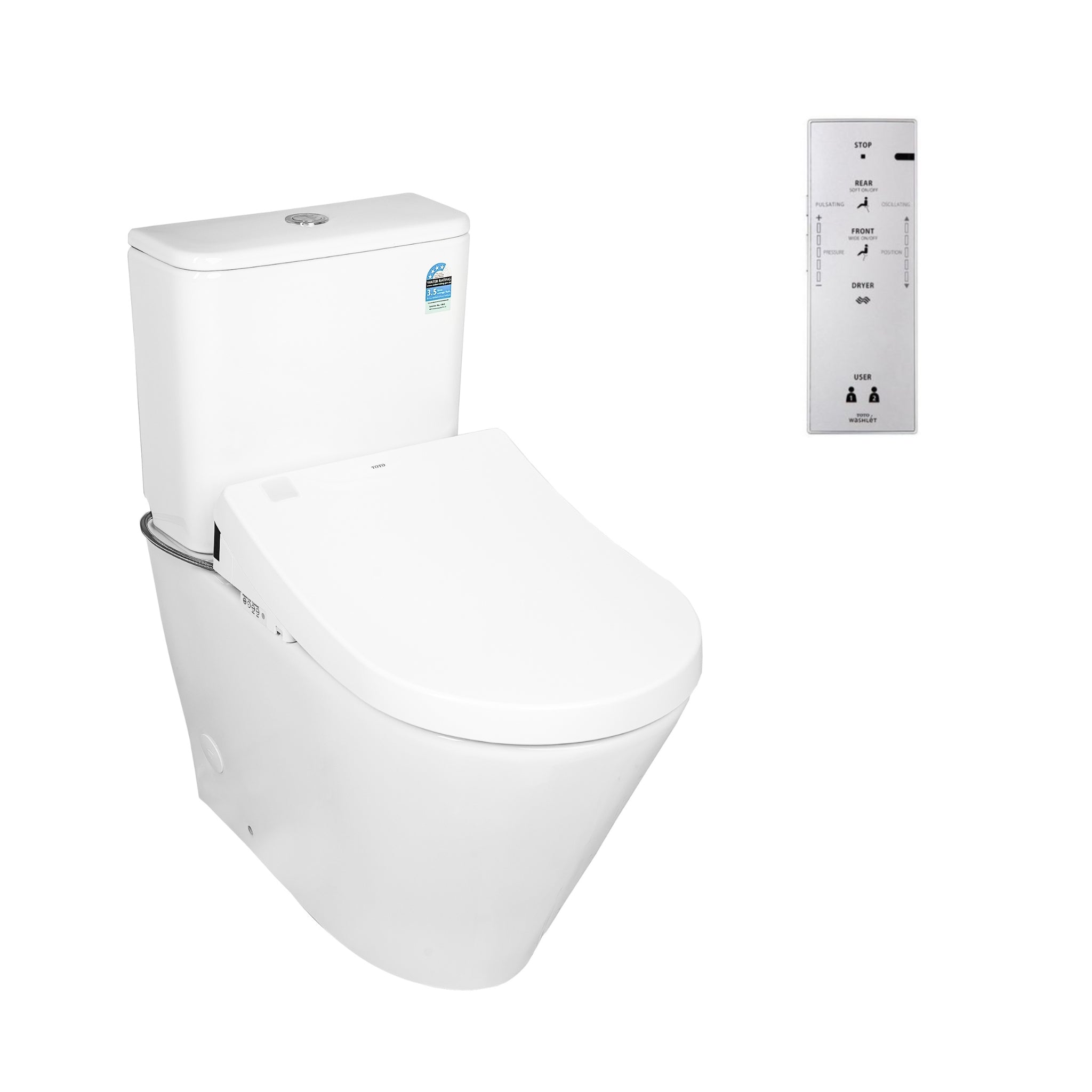 TOTO S7 WASHLET W/ SIDE CONTROL AND B&H DARA BTW TOILET SUITE PACKAGE D-SHAPE GLOSS WHITE