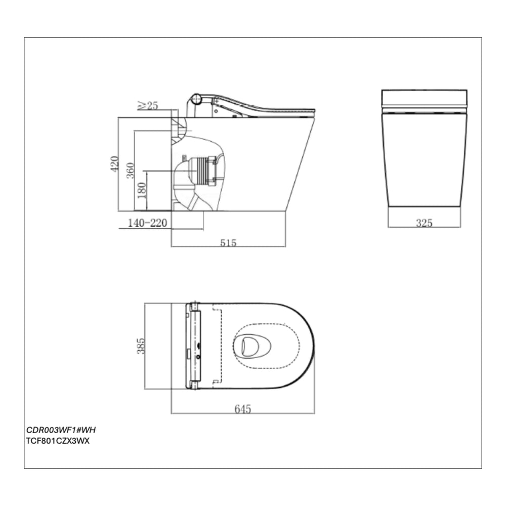 TOTO RW WASHLET W/ REMOTE CONTROL AND B&H DARA WALL FACED TOILET PACKAGE D-SHAPE GLOSS WHITE