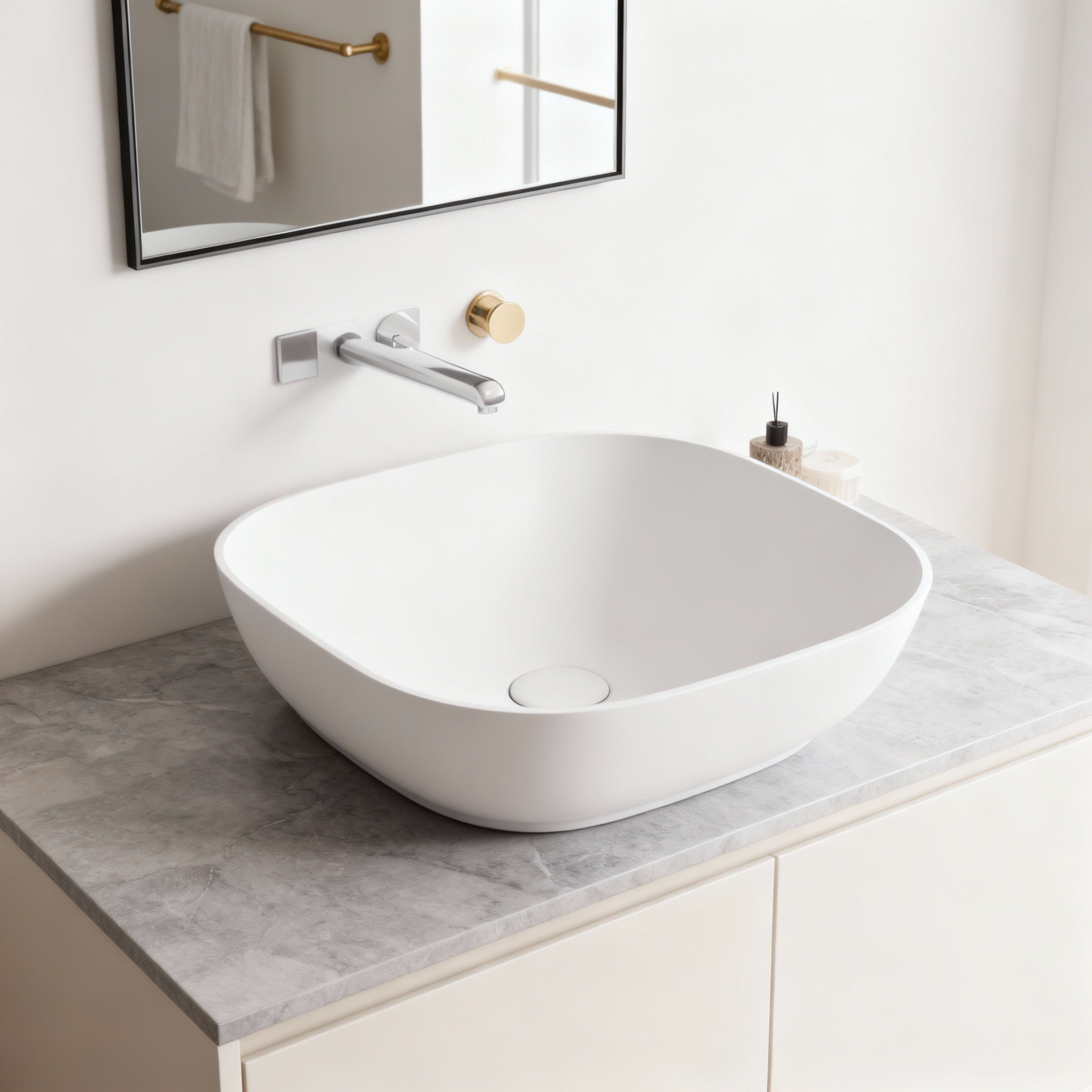 CETO ELBA SQUARE SHAPE ABOVE COUNTER BASIN MATTE WHITE 400MM