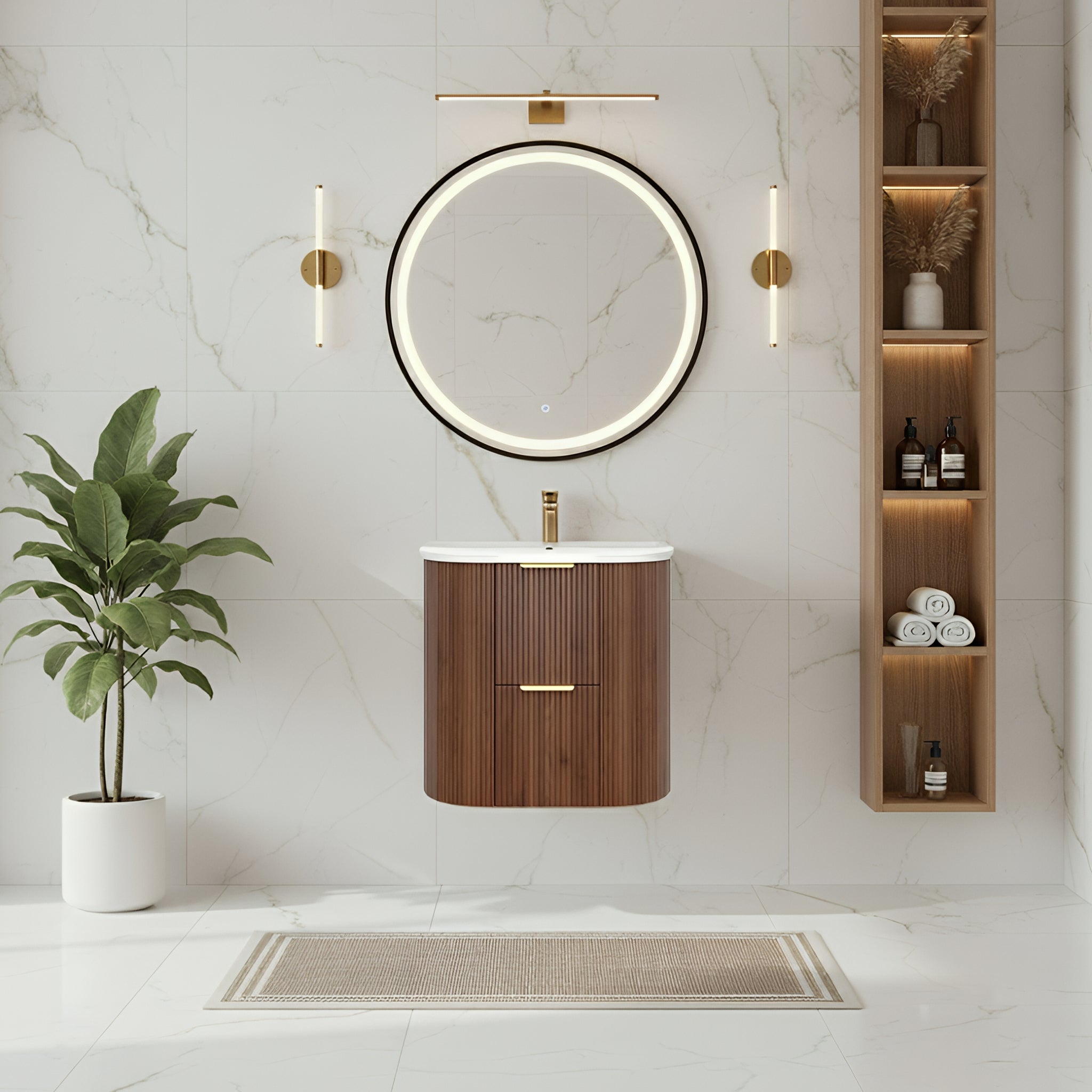 CETO ARTIS WALNUT 600MM SINGLE BOWL WALL HUNG VANITY