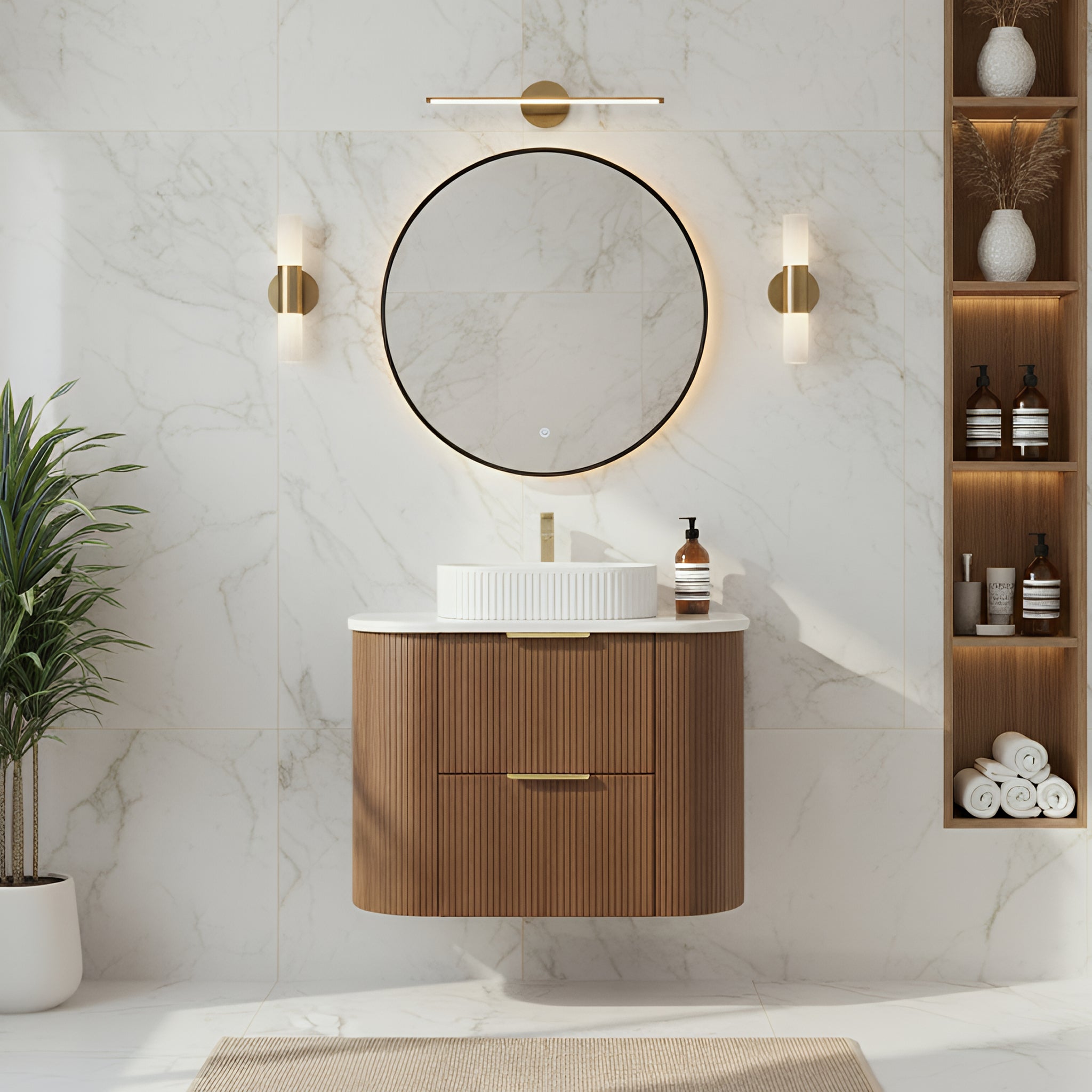 CETO ARTIS WALNUT 750MM SINGLE BOWL WALL HUNG VANITY