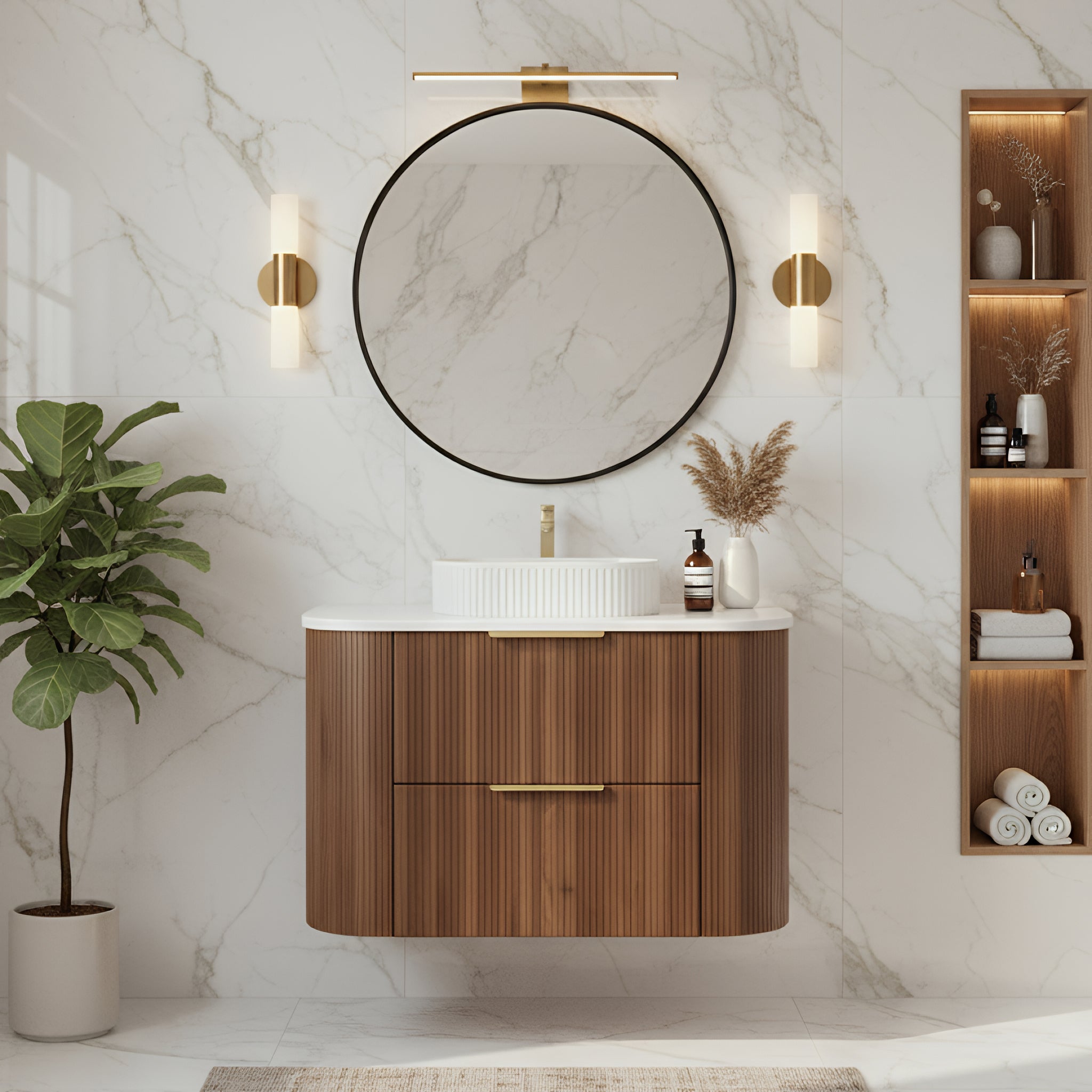 CETO ARTIS WALNUT 900MM SINGLE BOWL WALL HUNG VANITY