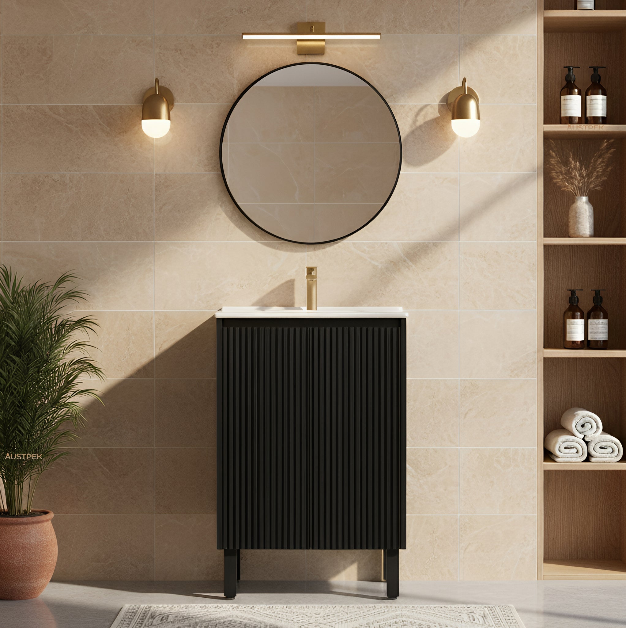 CETO BRIGHTON MATTE BLACK 600MM SINGLE BOWL FLOOR STANDING VANITY