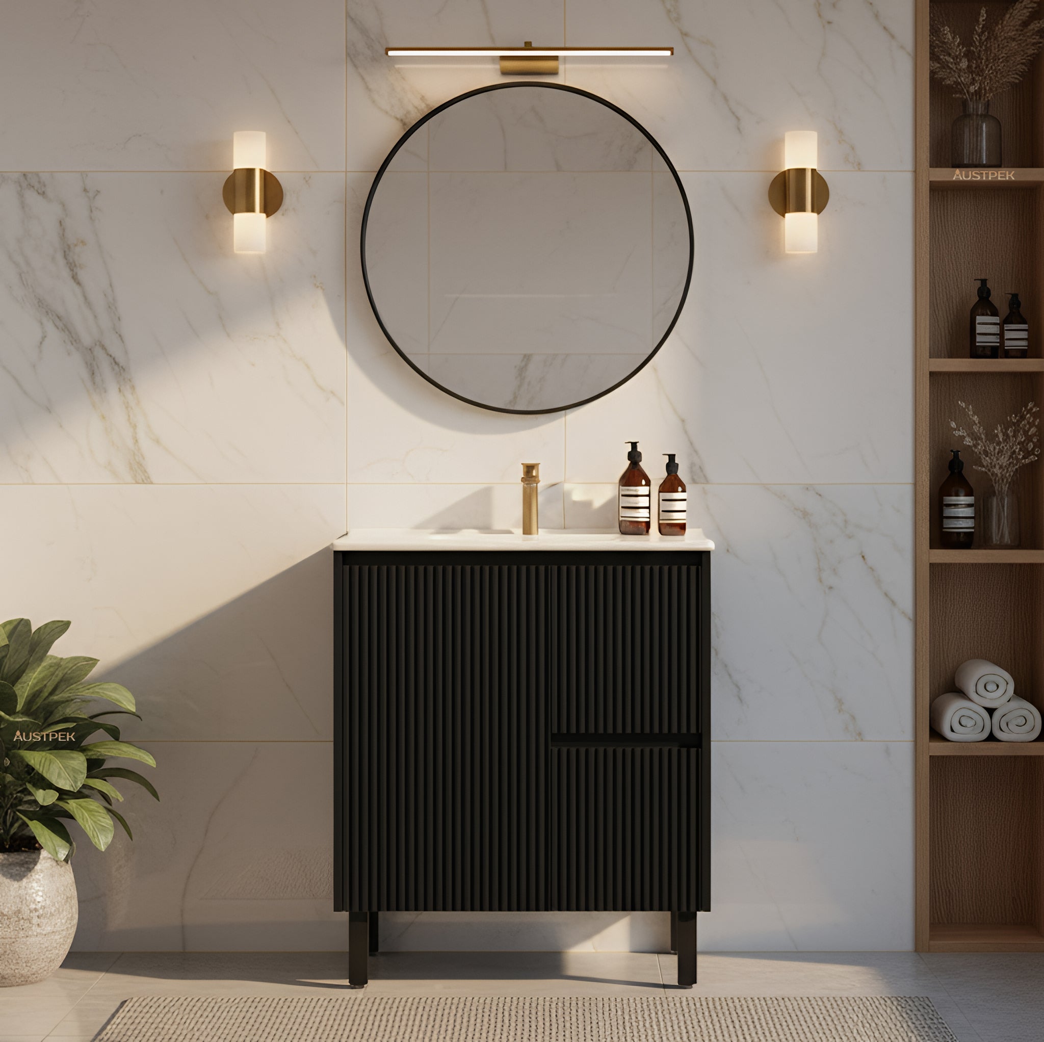 CETO BRIGHTON MATTE BLACK 750MM SINGLE BOWL FLOOR STANDING VANITY (AVAILABLE IN LEFT AND RIGHT HAND DRAWER)