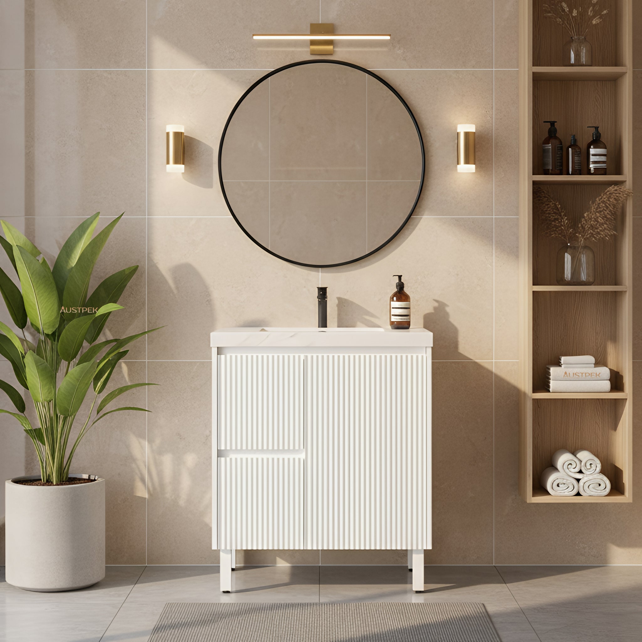 CETO BRIGHTON MATTE WHITE 750MM SINGLE BOWL FLOOR STANDING VANITY (AVAILABLE IN LEFT AND RIGHT HAND DRAWER)
