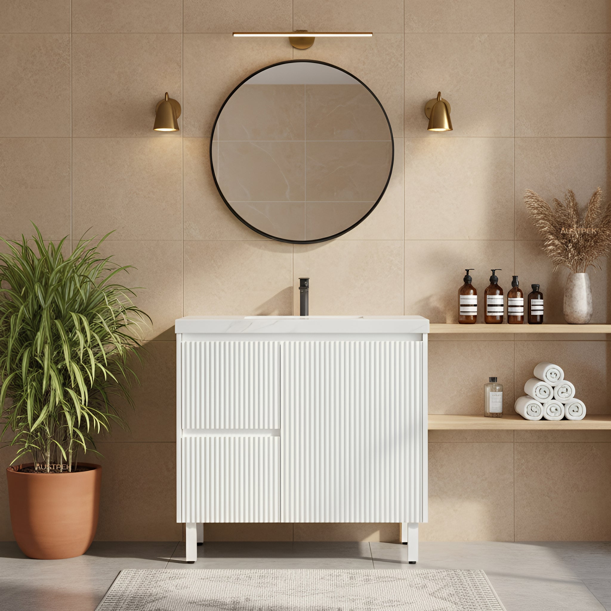 CETO BRIGHTON MATTE WHITE 900MM SINGLE BOWL FLOOR STANDING VANITY (AVAILABLE IN LEFT AND RIGHT HAND DRAWER)