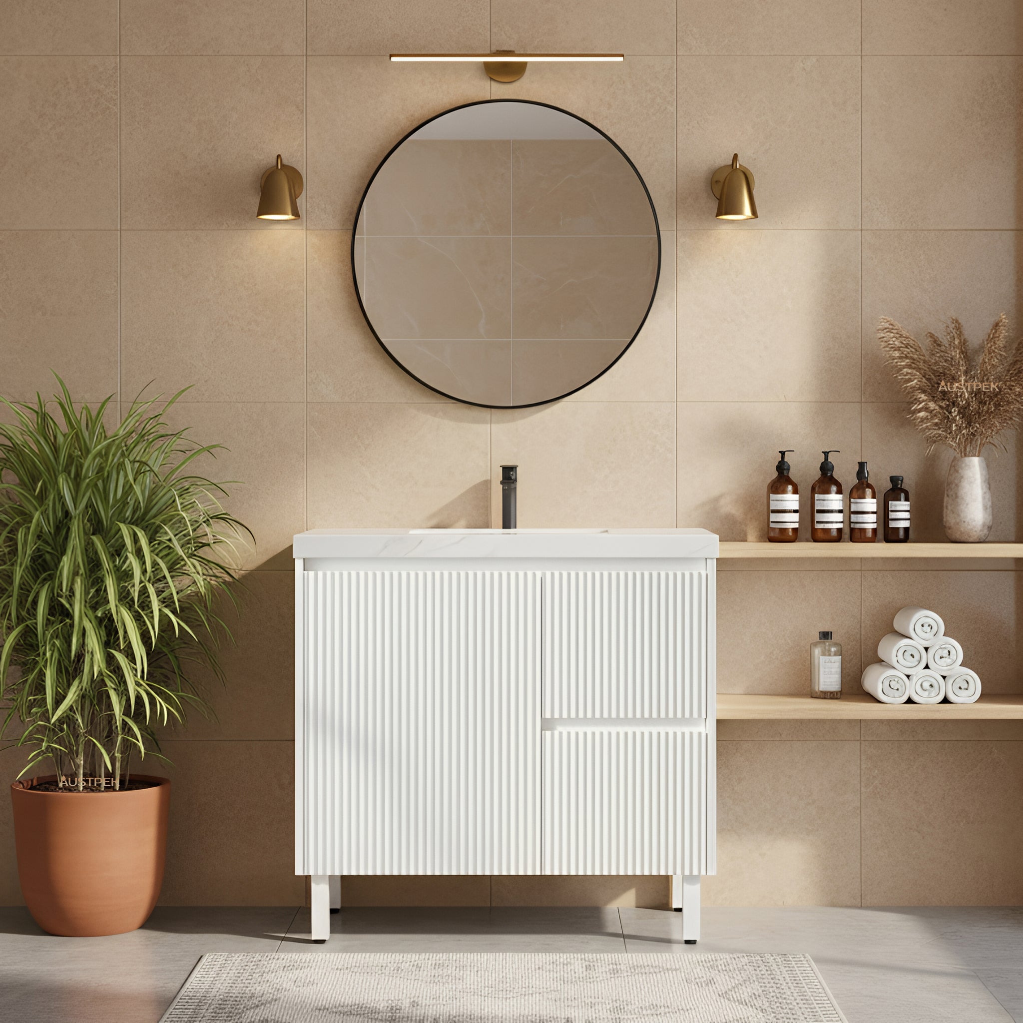 CETO BRIGHTON MATTE WHITE 900MM SINGLE BOWL FLOOR STANDING VANITY (AVAILABLE IN LEFT AND RIGHT HAND DRAWER)