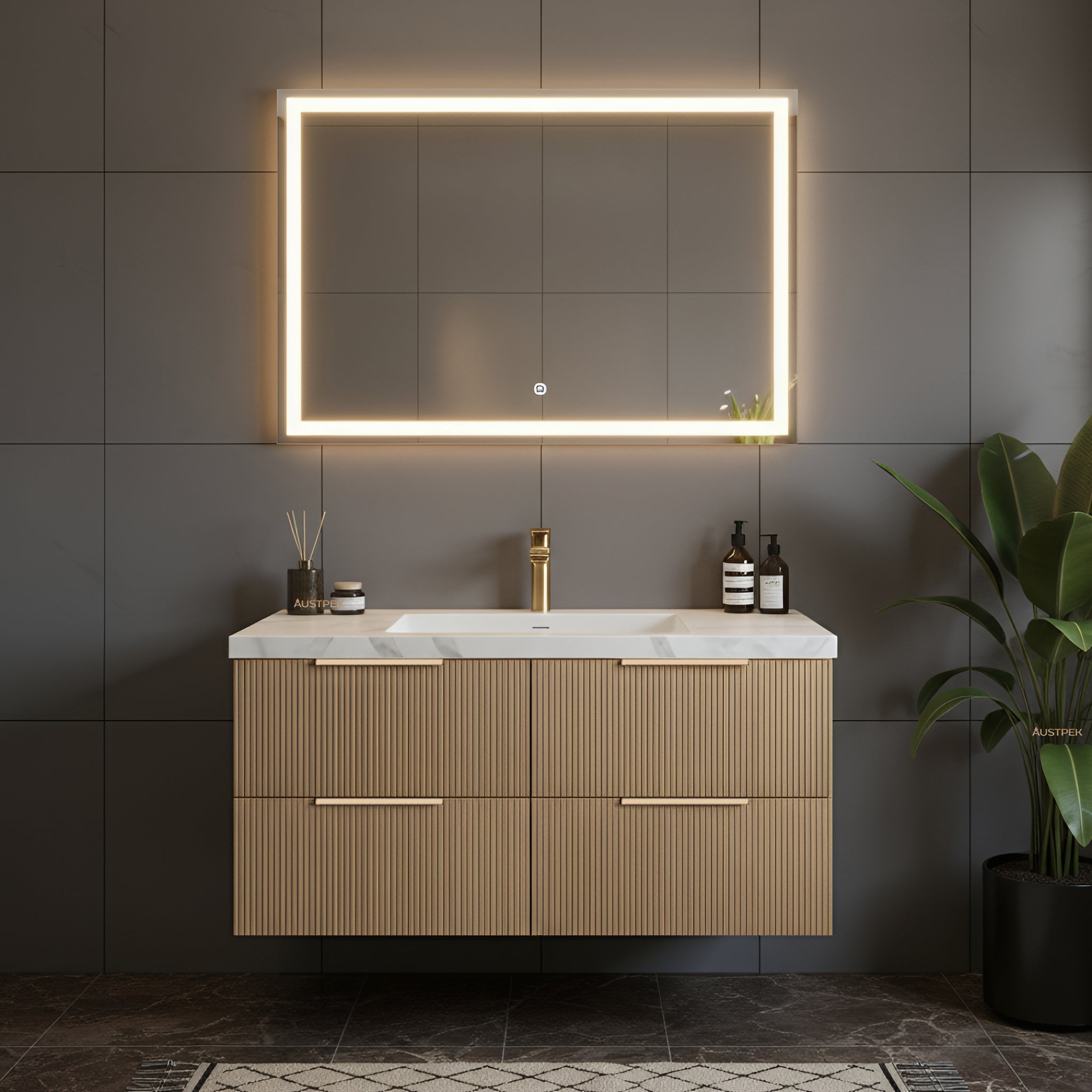 CETO EDEN PRIME OAK 1200MM SINGLE BOWL WALL HUNG VANITY