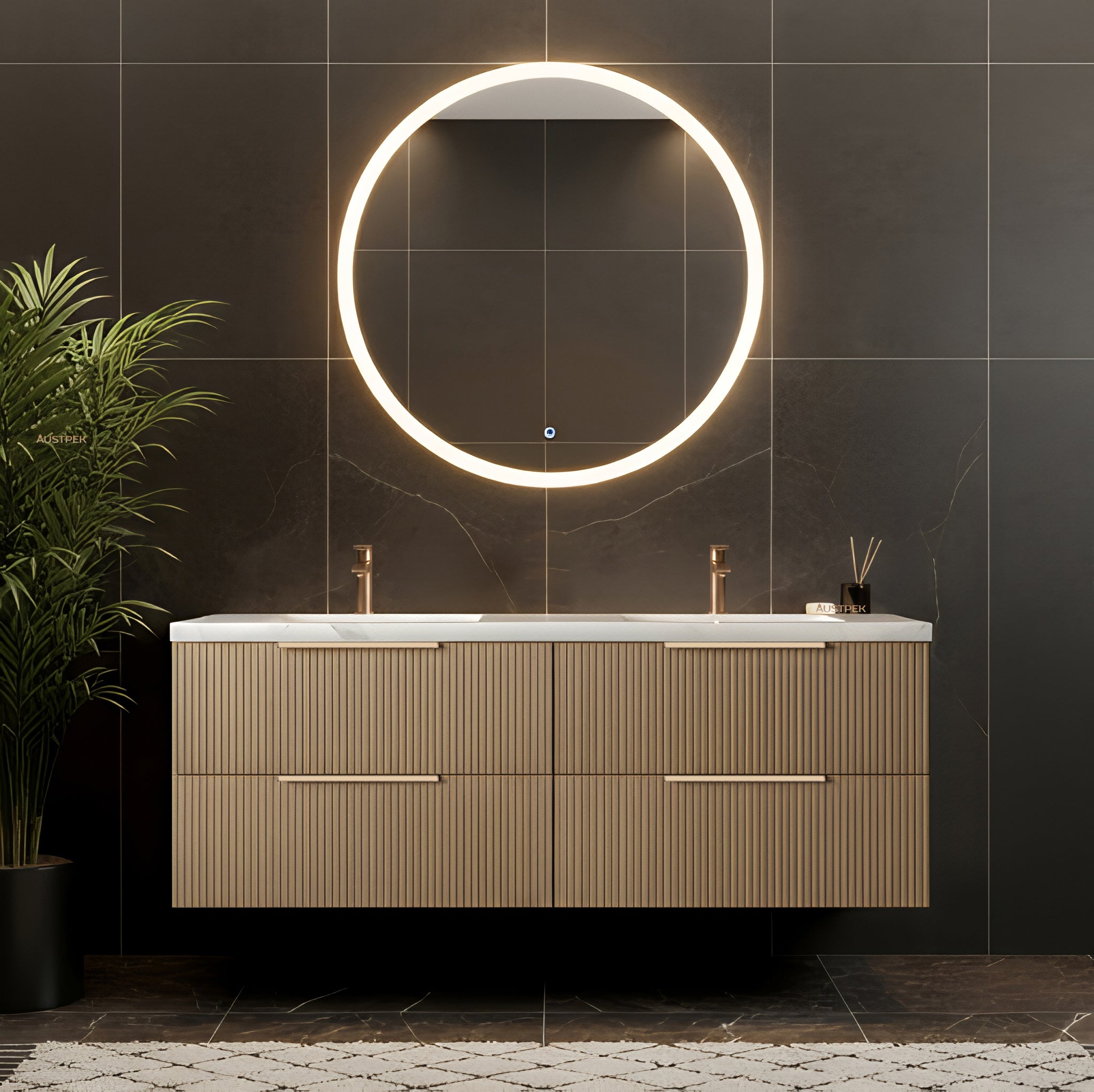 CETO EDEN PRIME OAK 1500MM DOUBLE BOWL WALL HUNG VANITY