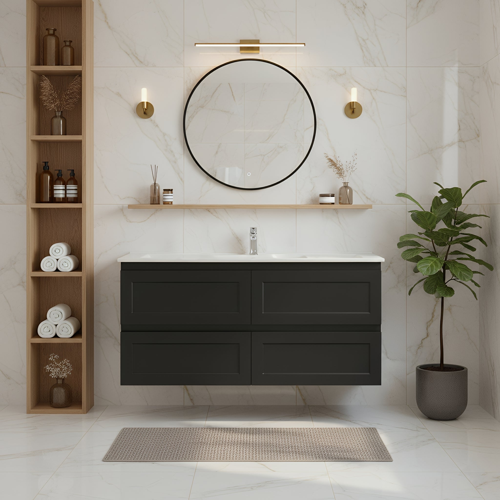 CETO FREMANTLE MATTE BLACK 1200MM SINGLE BOWL WALL HUNG VANITY