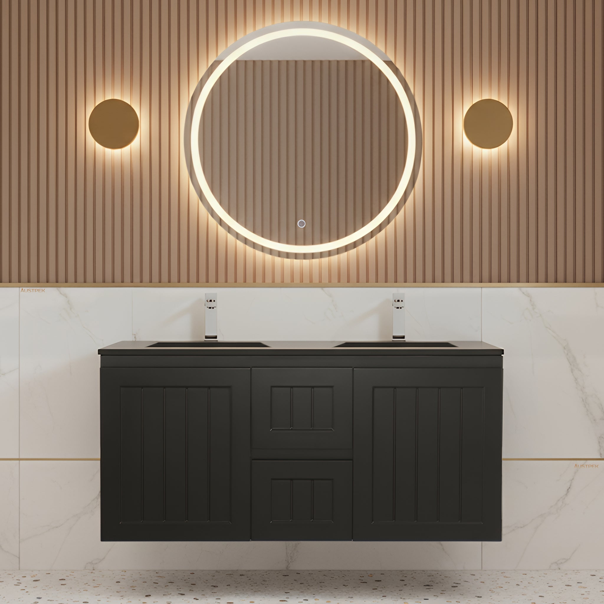 CETO ACACIA SHAKER MATTE BLACK 1200MM DOUBLE BOWL WALL HUNG VANITY