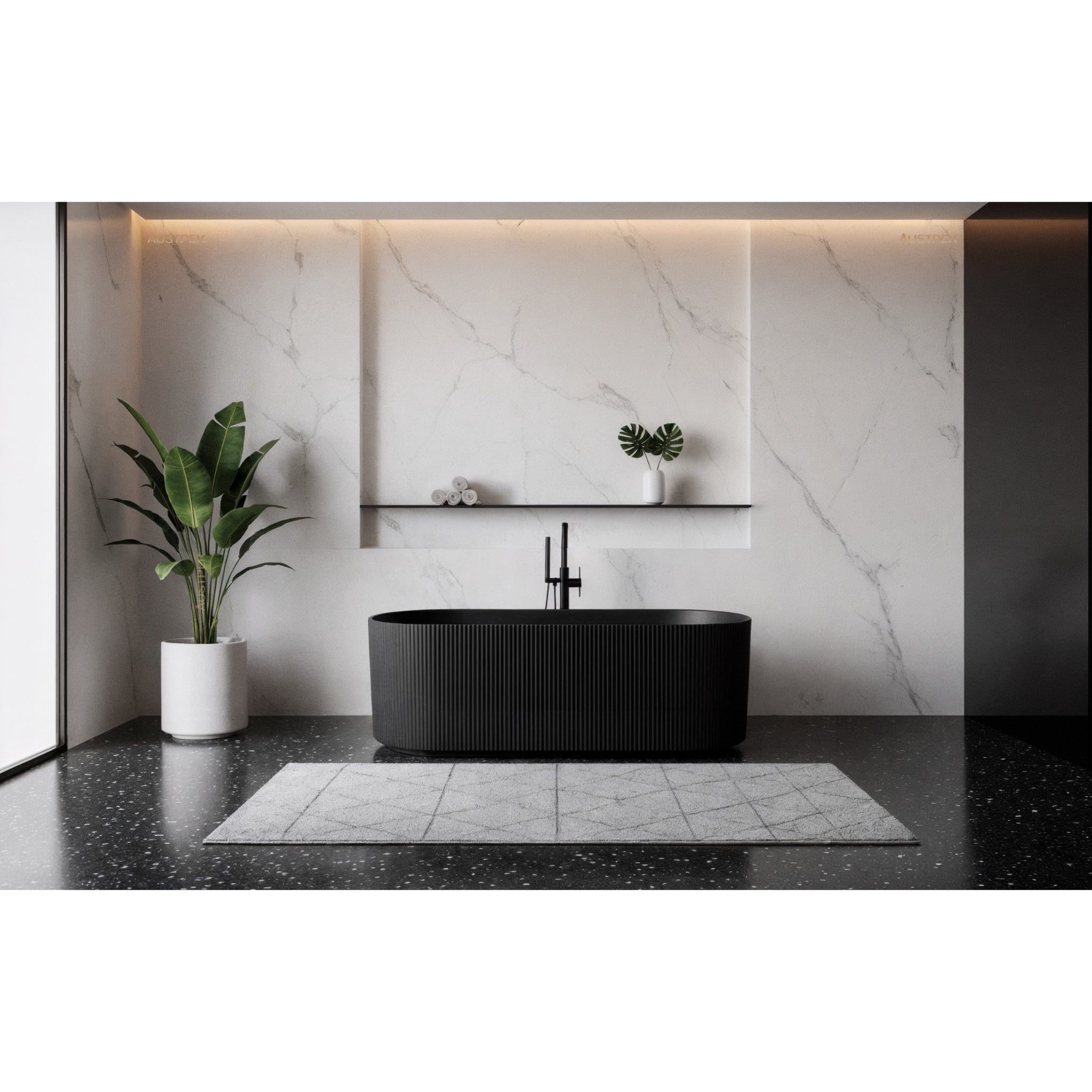 CETO ALLY GROOVE OVAL FREESTANDING BATH MATTE BLACK (AVAILABLE IN 1500MM AND 1700MM)